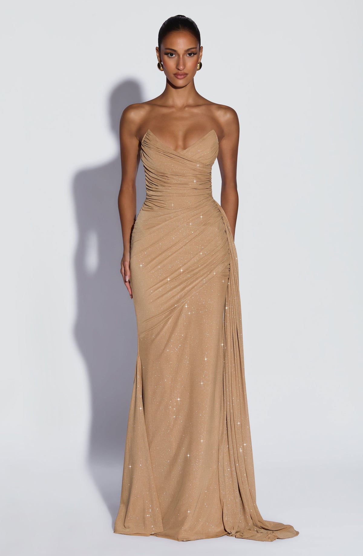 Flourenne Ashira Maxi Dress in Gold Sparkle
