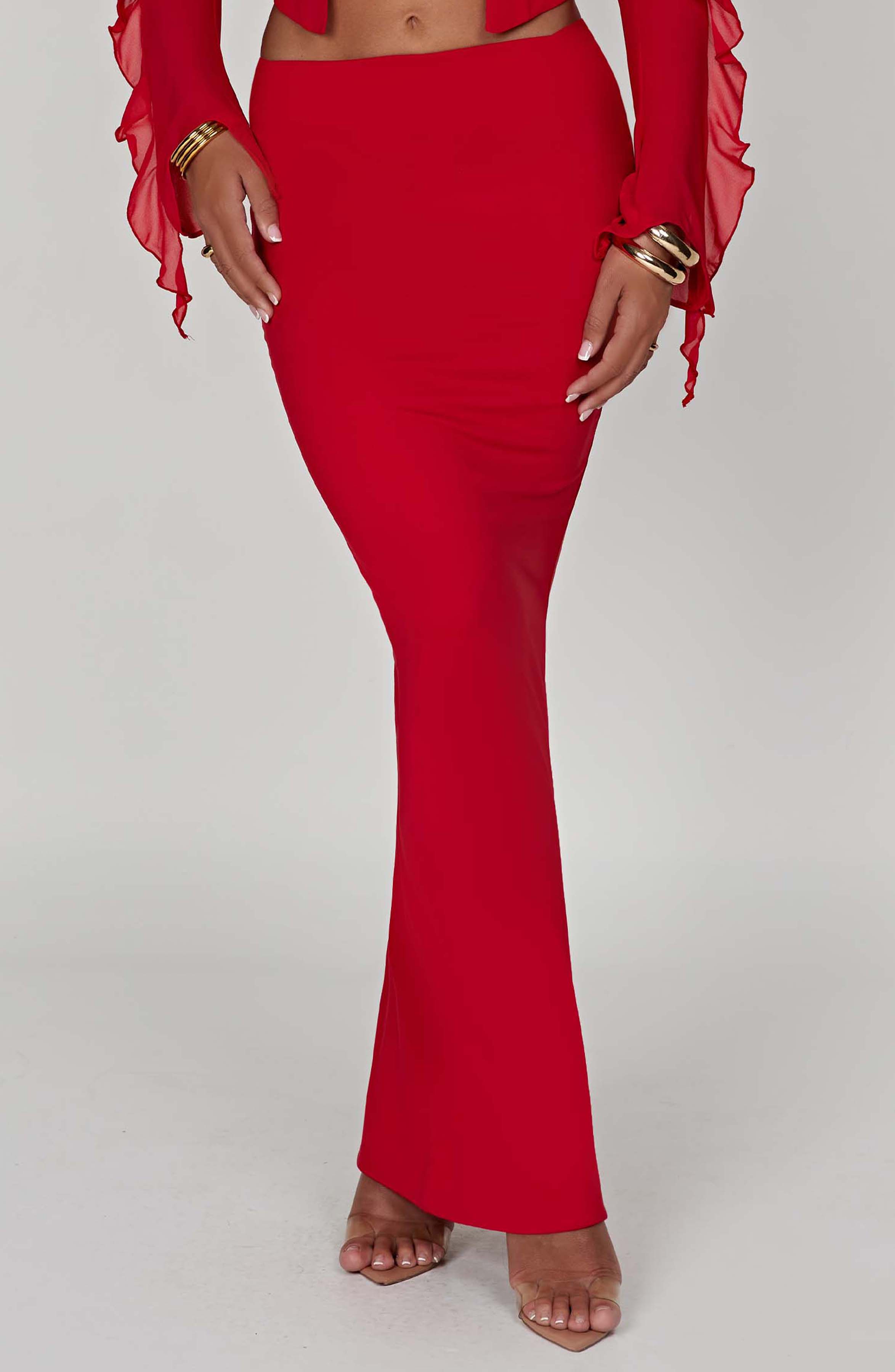 Flourenne Astara Maxi Skirt in Red