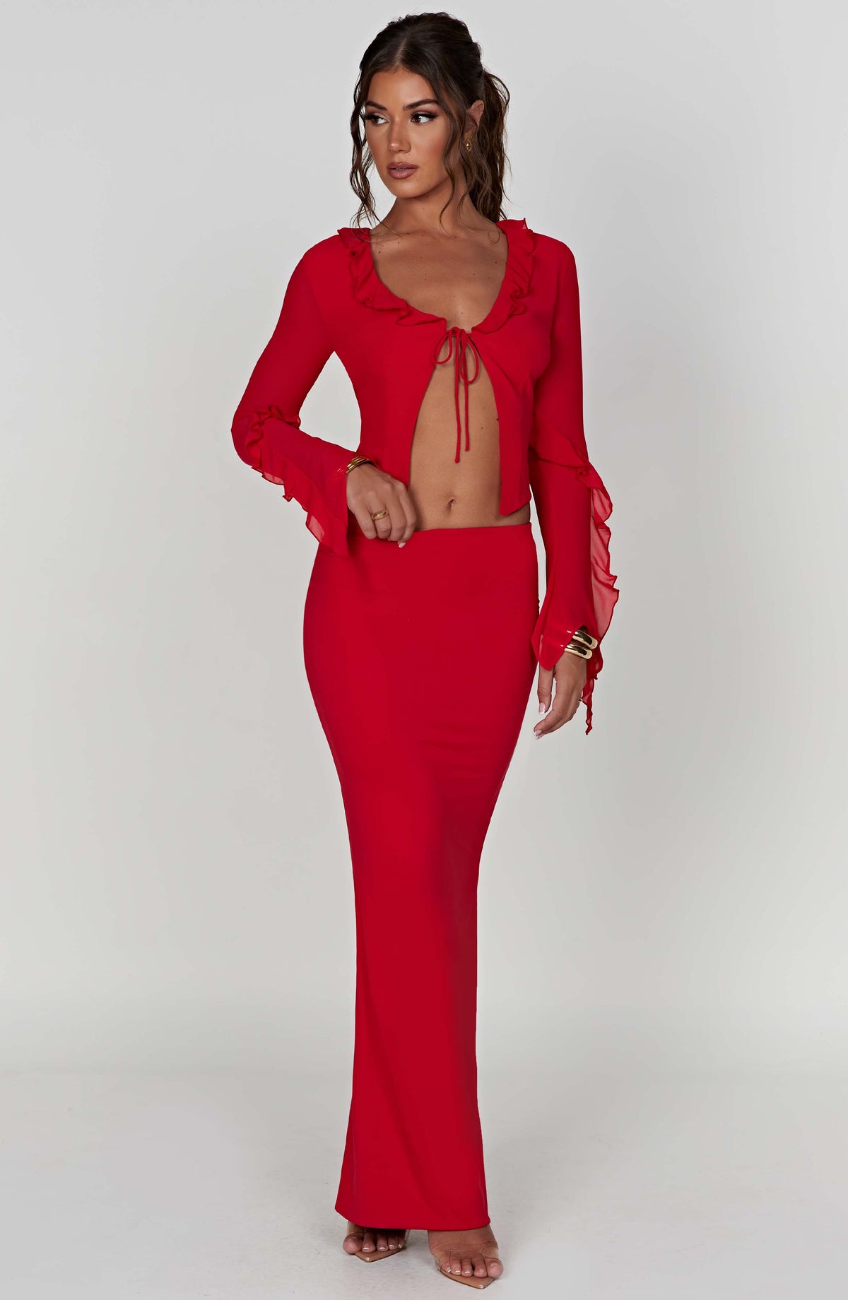 Flourenne Astara Maxi Skirt in Red