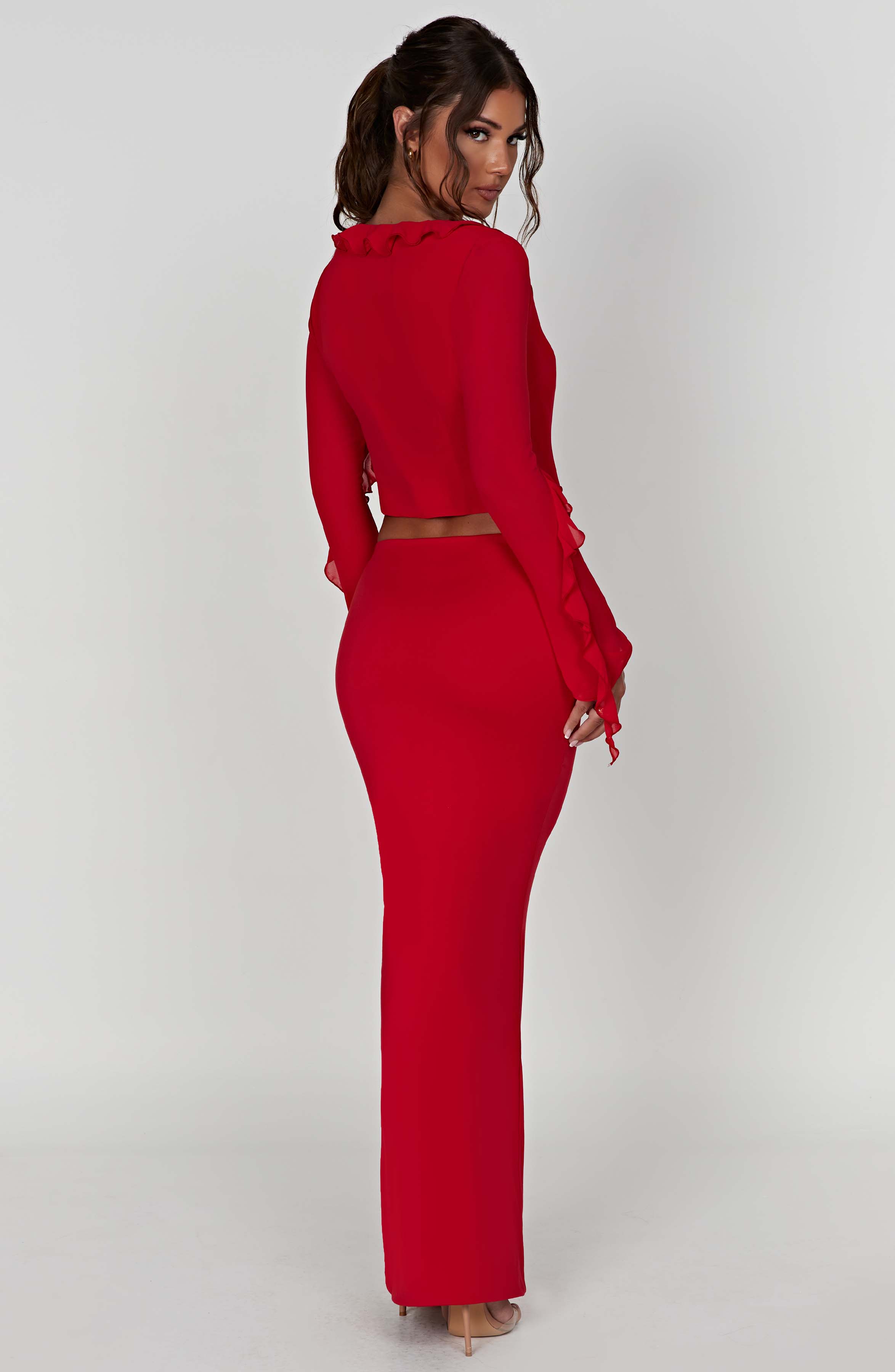 Flourenne Astara Maxi Skirt in Red