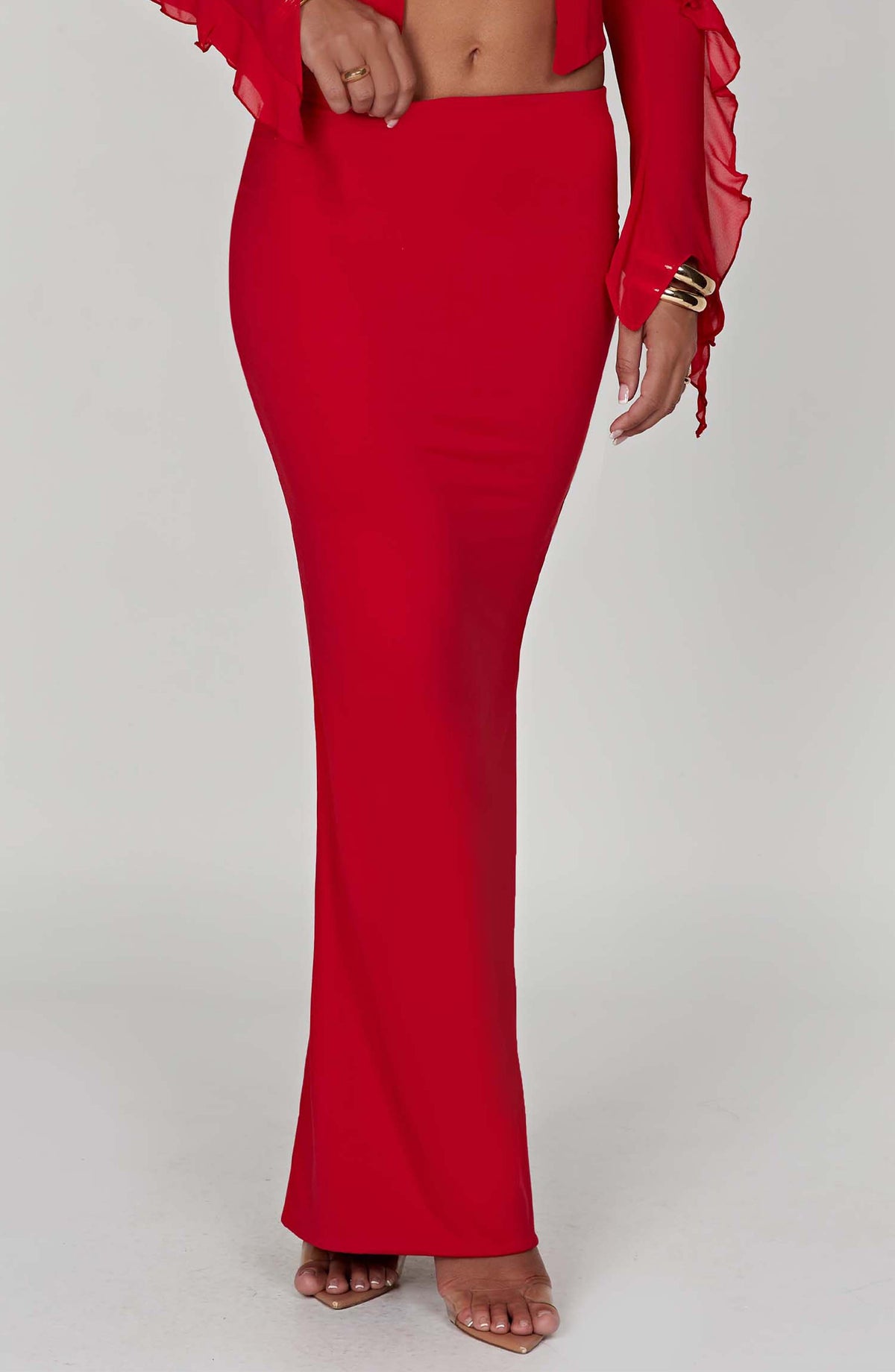 Flourenne Astara Maxi Skirt in Red