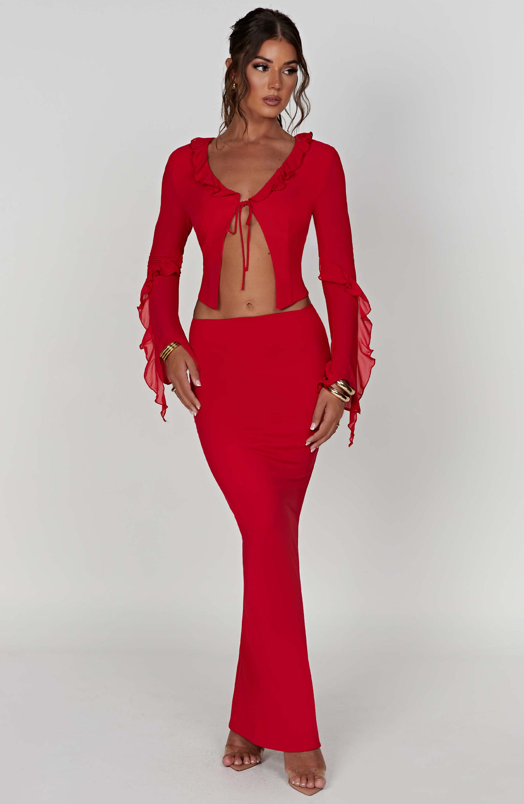 Flourenne Astara Maxi Skirt in Red