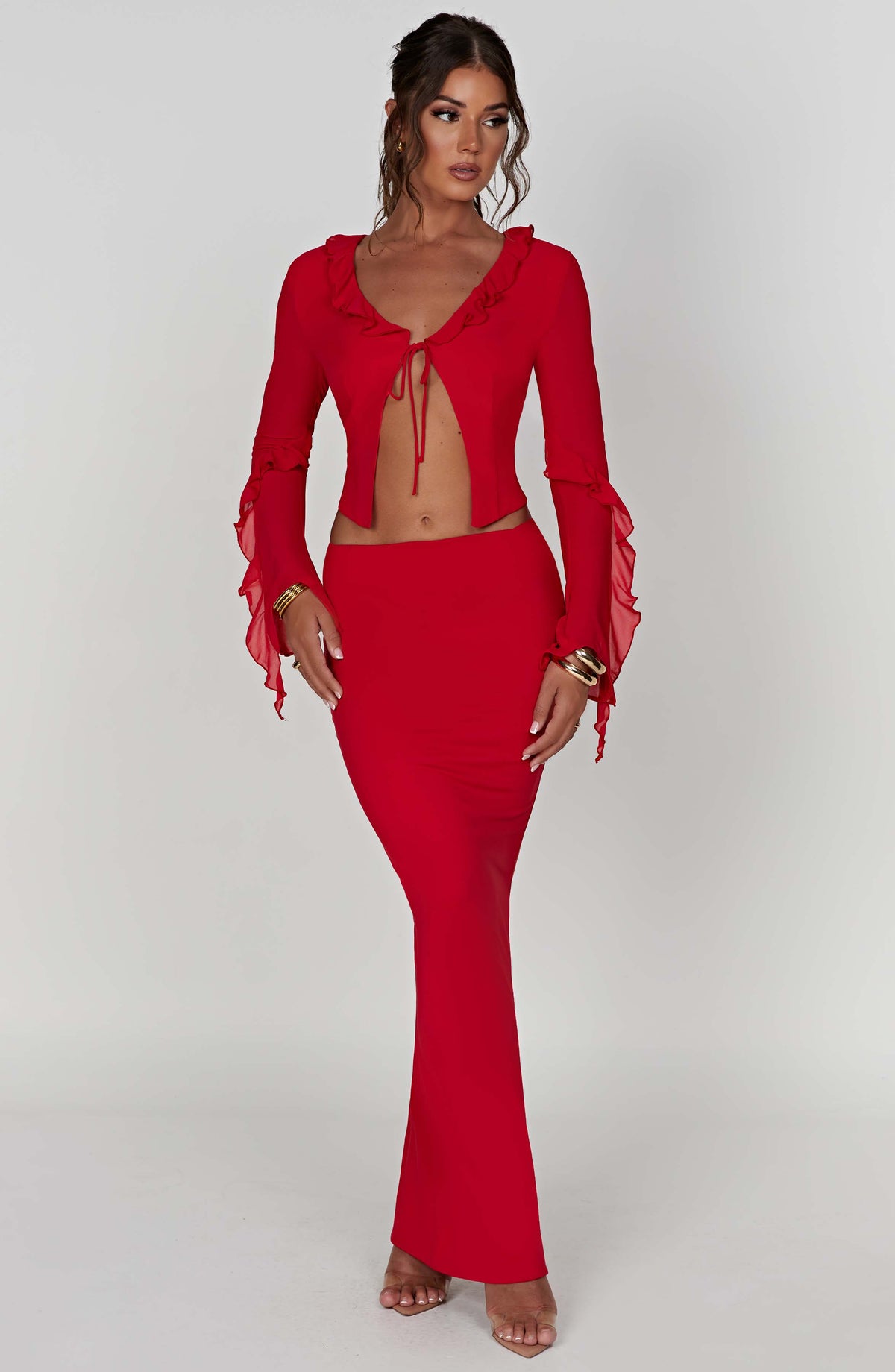 Flourenne Astara Maxi Skirt in Red