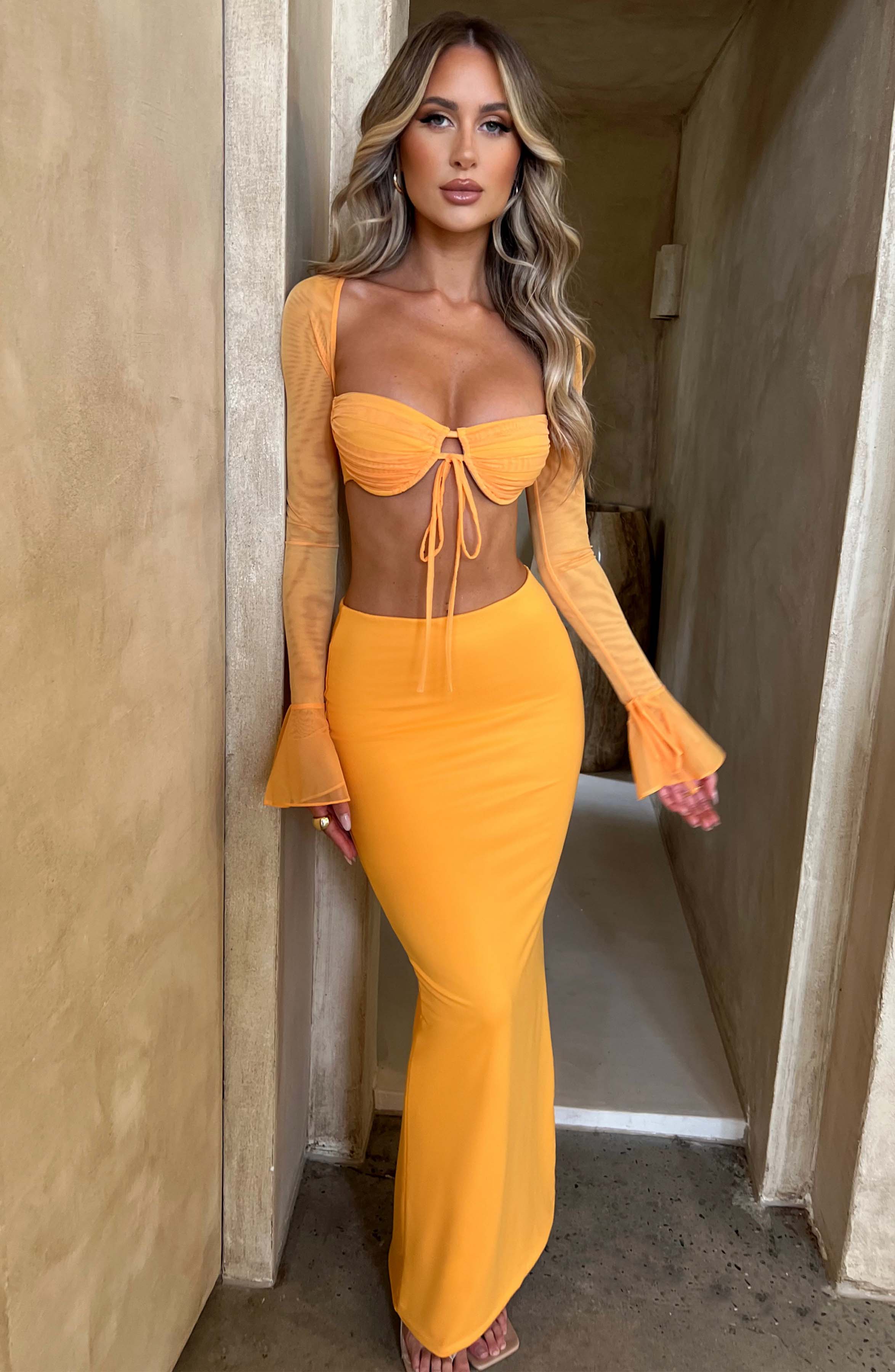 Flourenne Astara Maxi Skirt in Tangerine