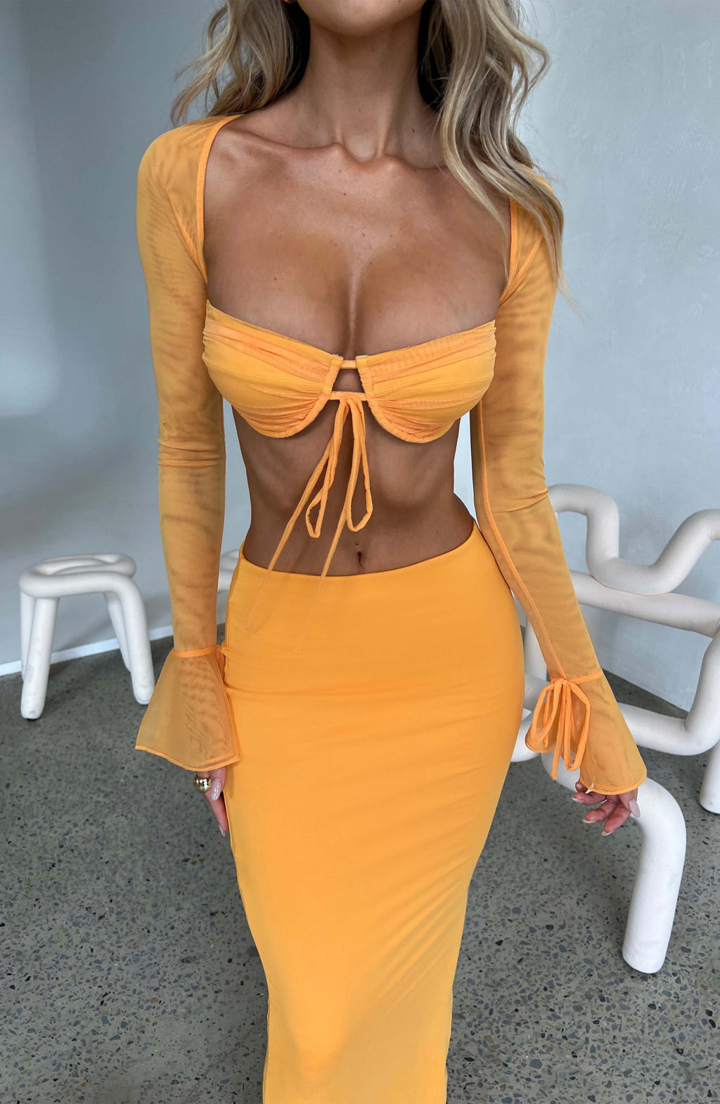 Flourenne Astara Maxi Skirt in Tangerine