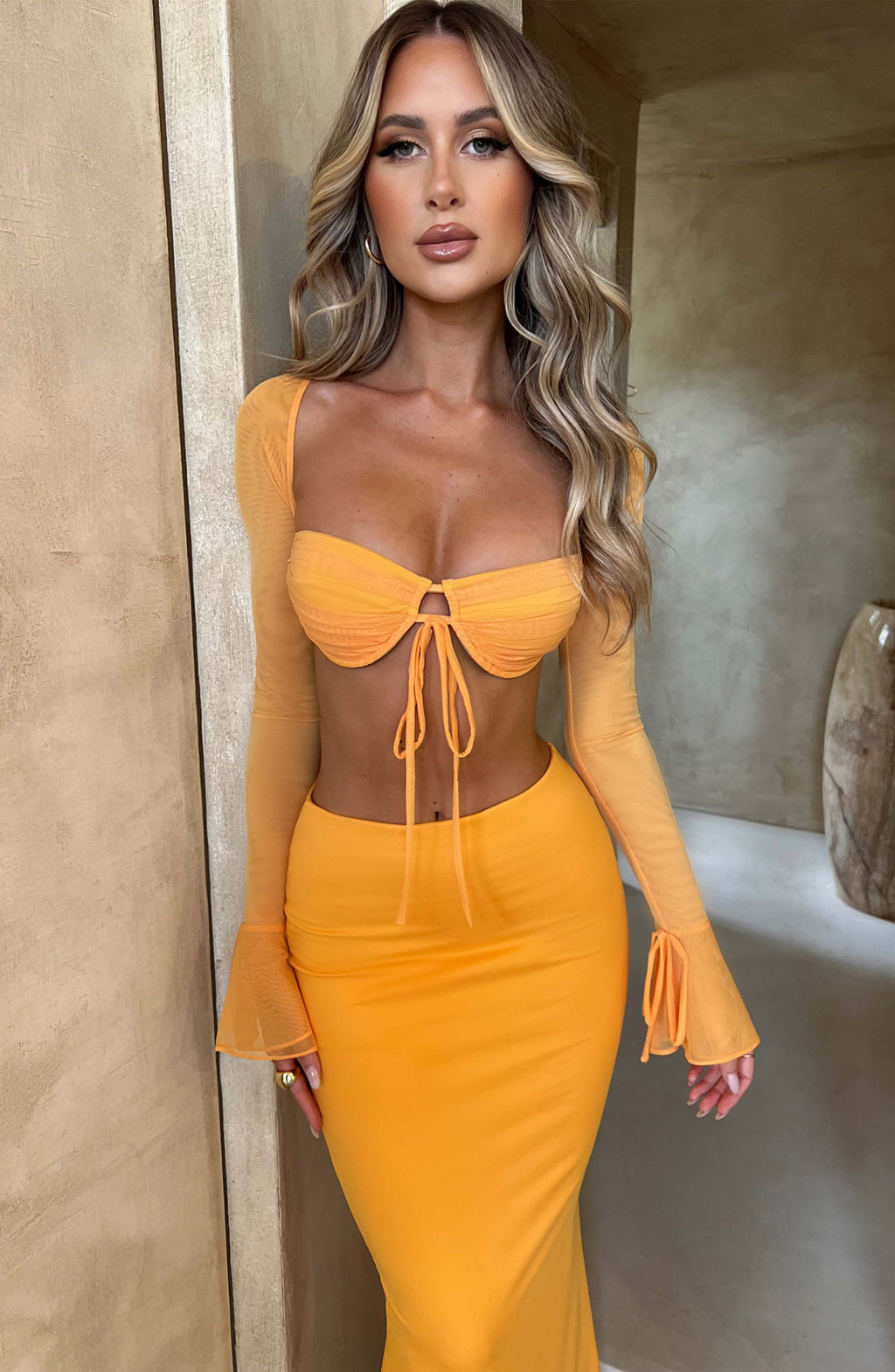 Flourenne Astara Maxi Skirt in Tangerine