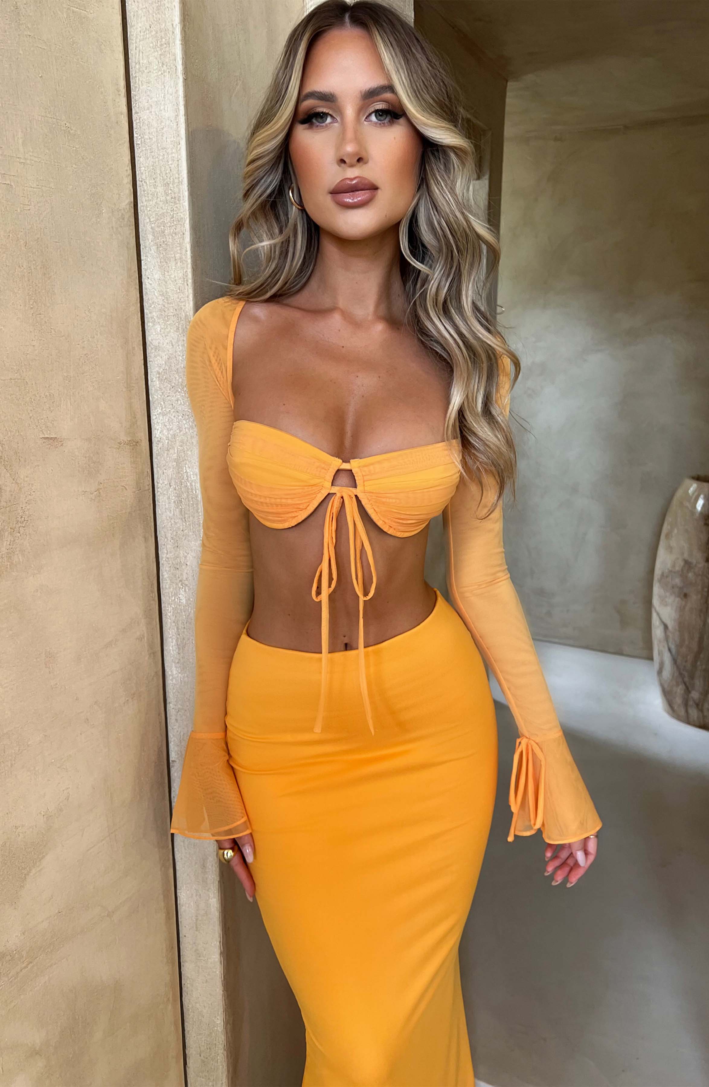 Flourenne Astara Maxi Skirt in Tangerine