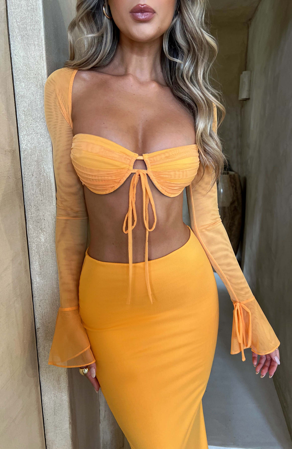Flourenne Astara Maxi Skirt in Tangerine