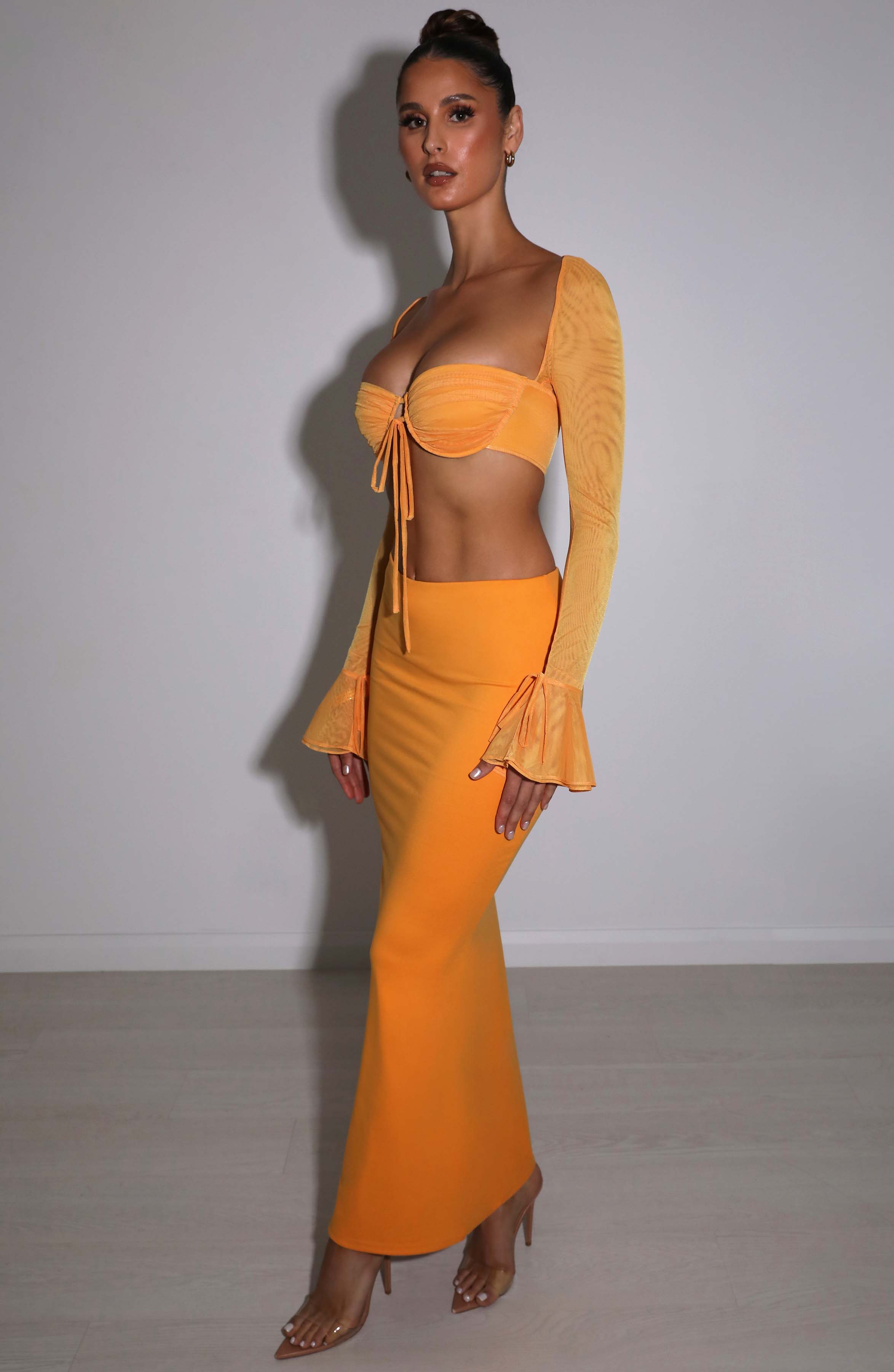 Flourenne Astara Maxi Skirt in Tangerine