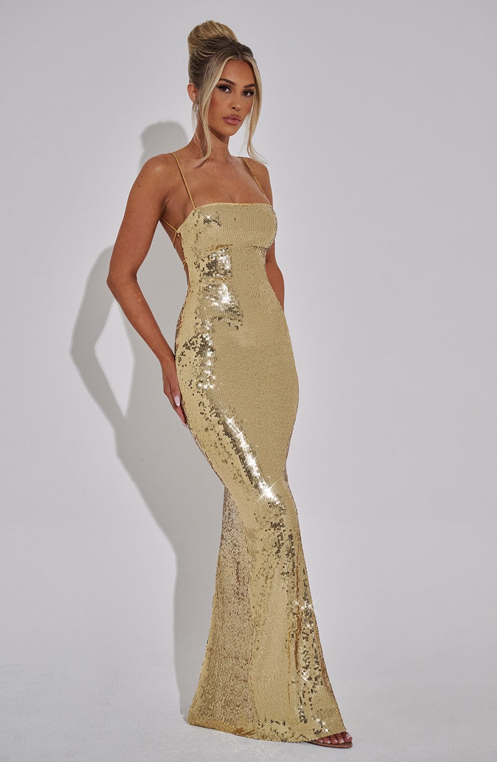 Flourenne Atalia Maxi Dress in Gold
