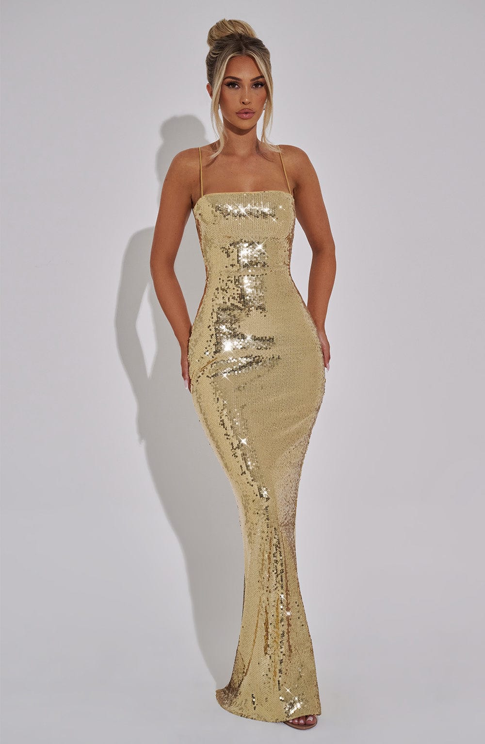 Flourenne Atalia Maxi Dress in Gold