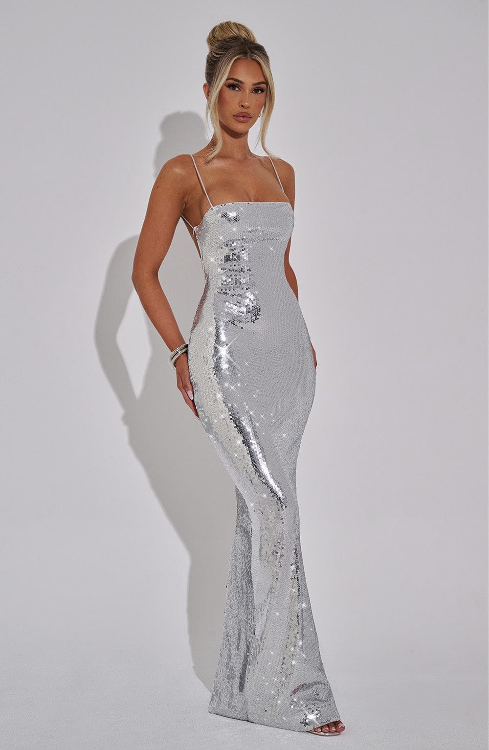 Flourenne Atalia Maxi Dress in Silver