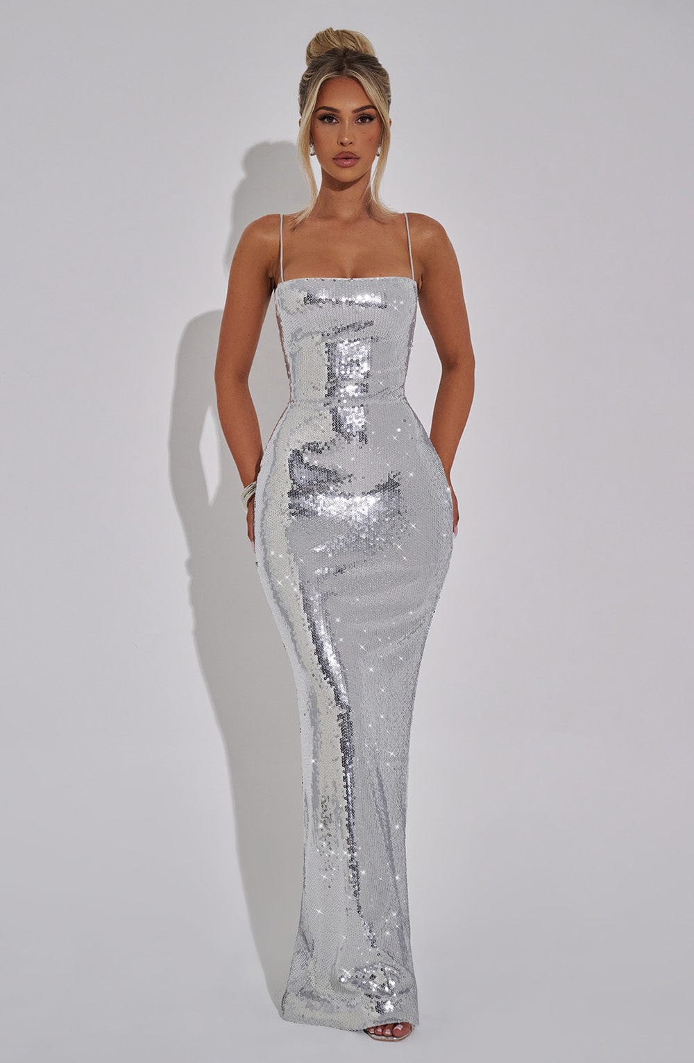 Flourenne Atalia Maxi Dress in Silver