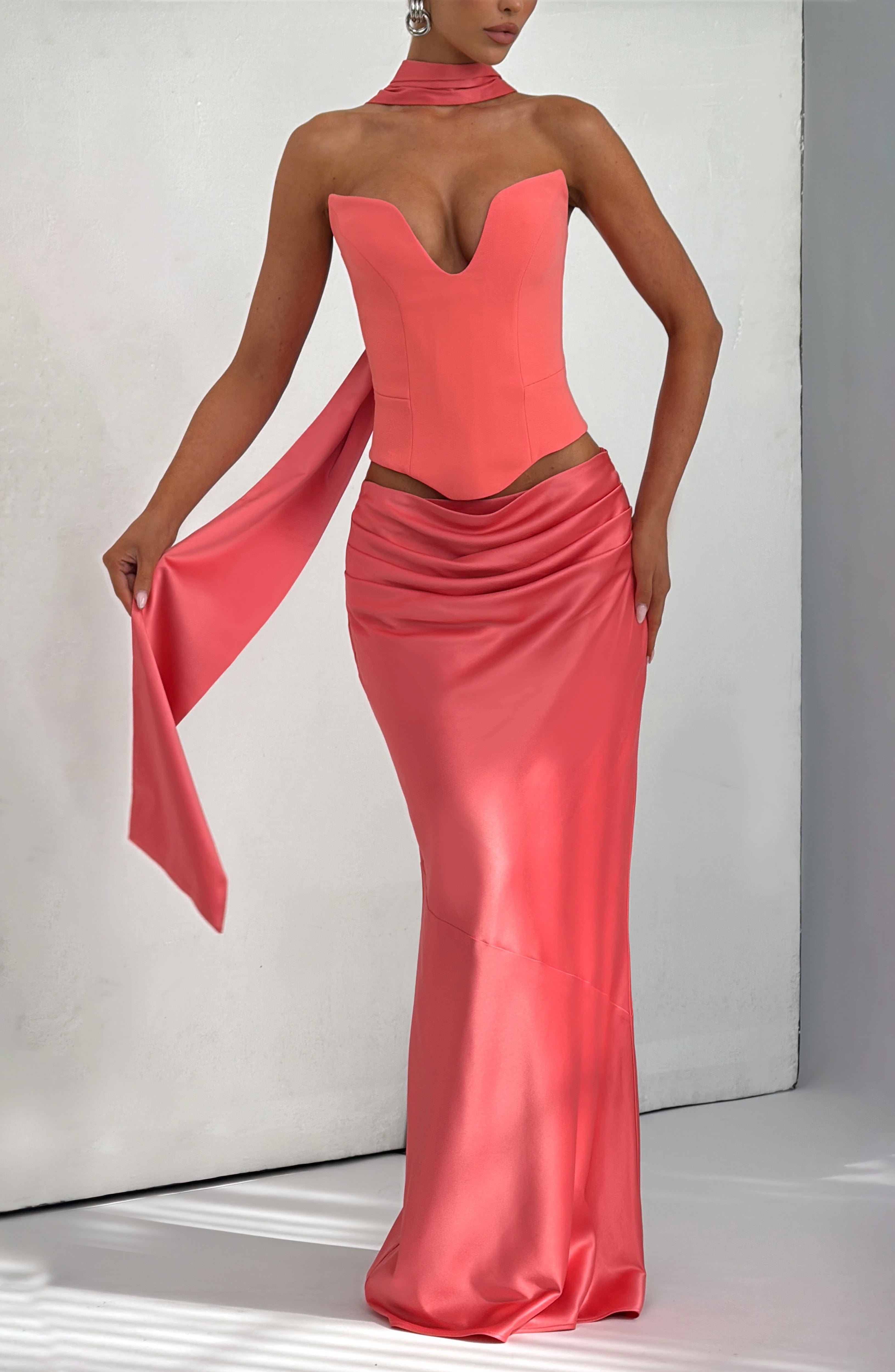 Flourenne Bernadine Maxi Skirt in Coral Pink