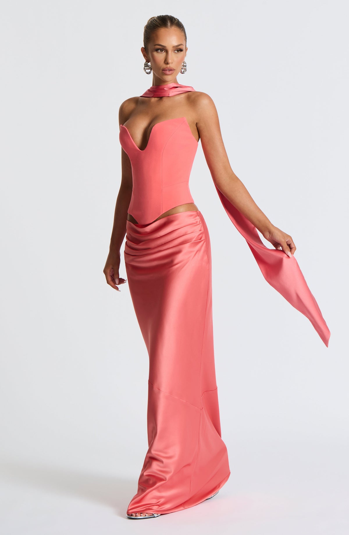 Flourenne Bernadine Maxi Skirt in Coral Pink