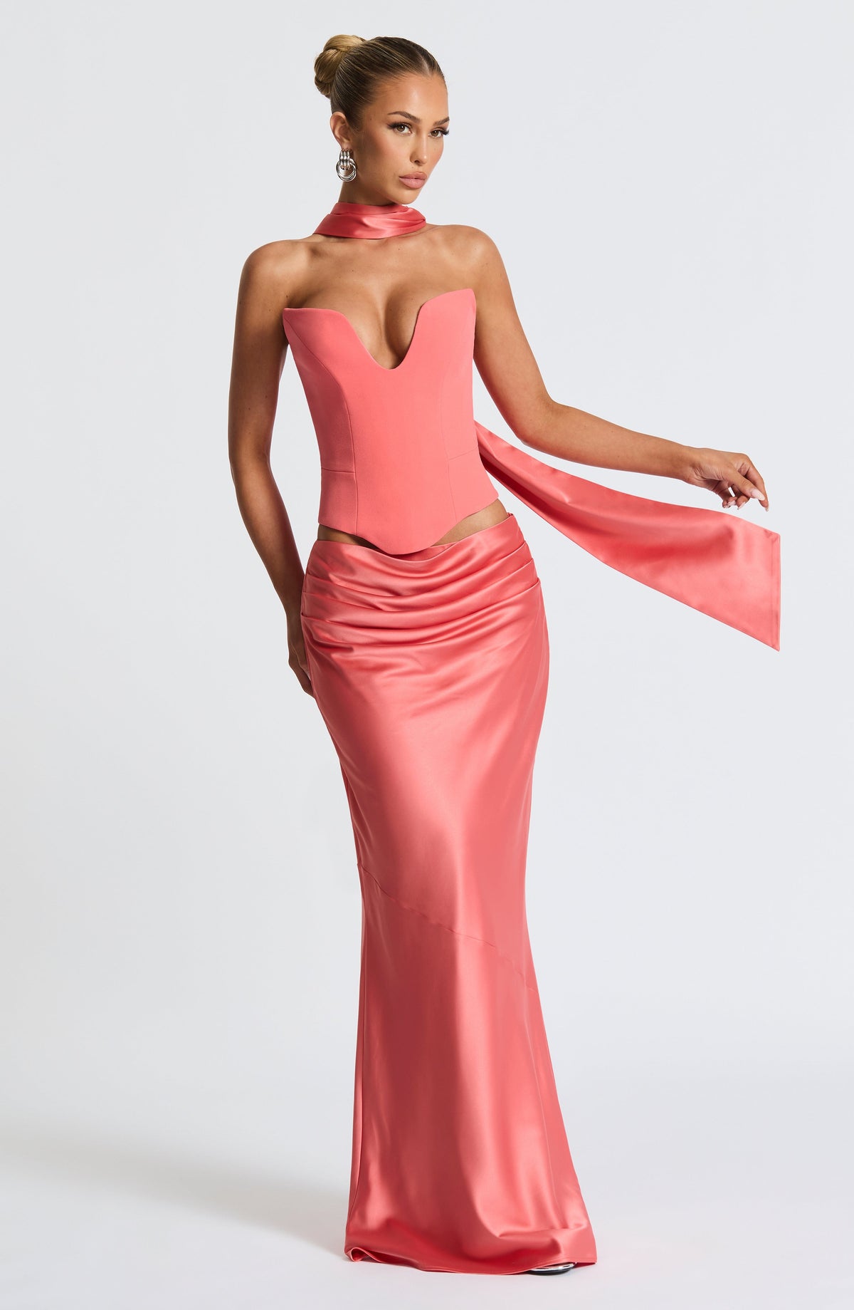 Flourenne Bernadine Maxi Skirt in Coral Pink