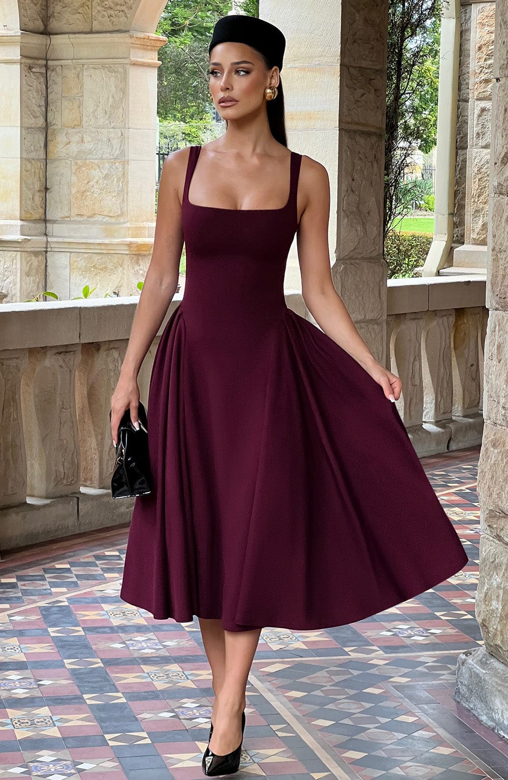 Flourenne Bettina Midi Dress in Cherry Lacquer