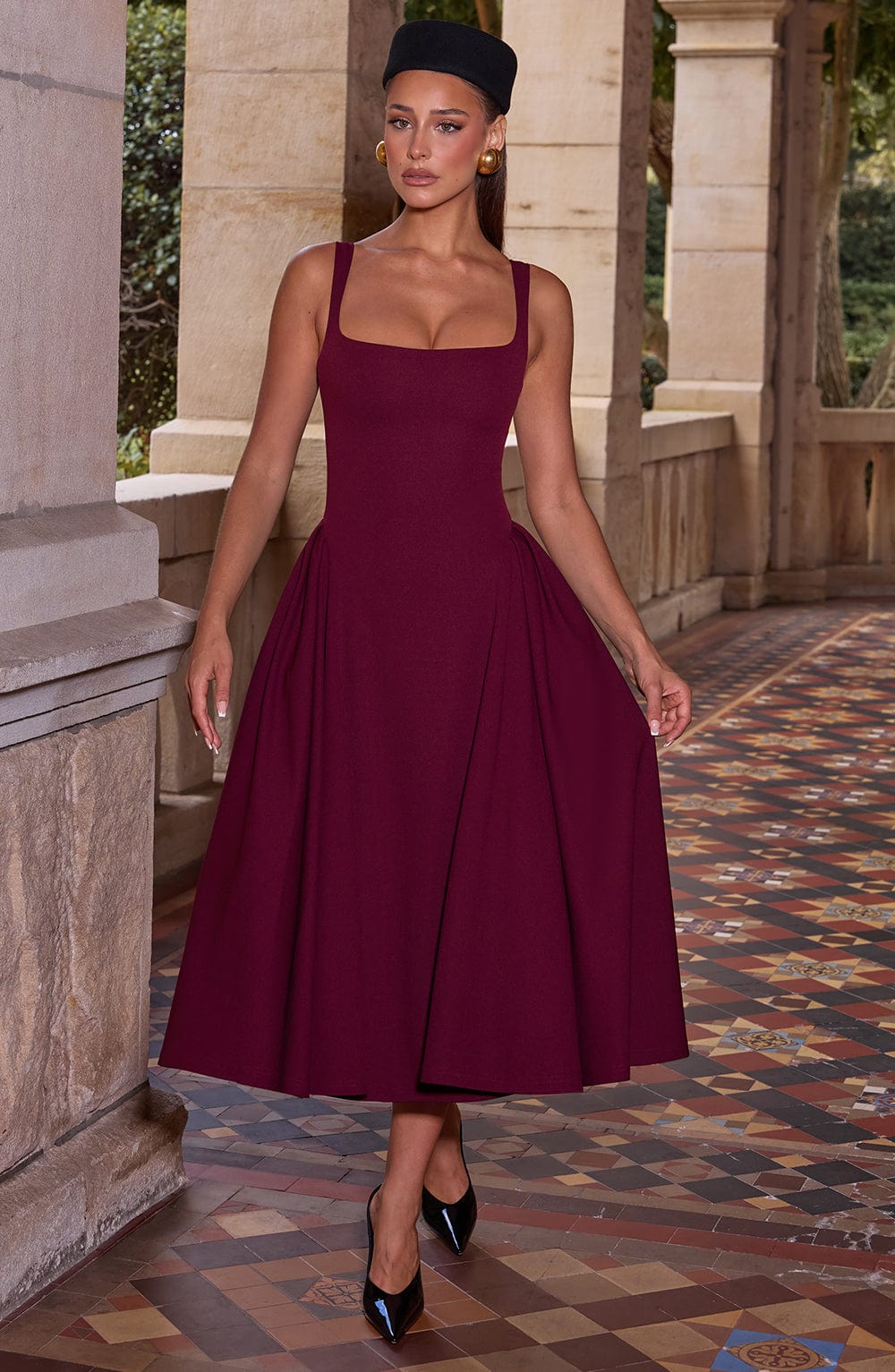 Flourenne Bettina Midi Dress in Cherry Lacquer