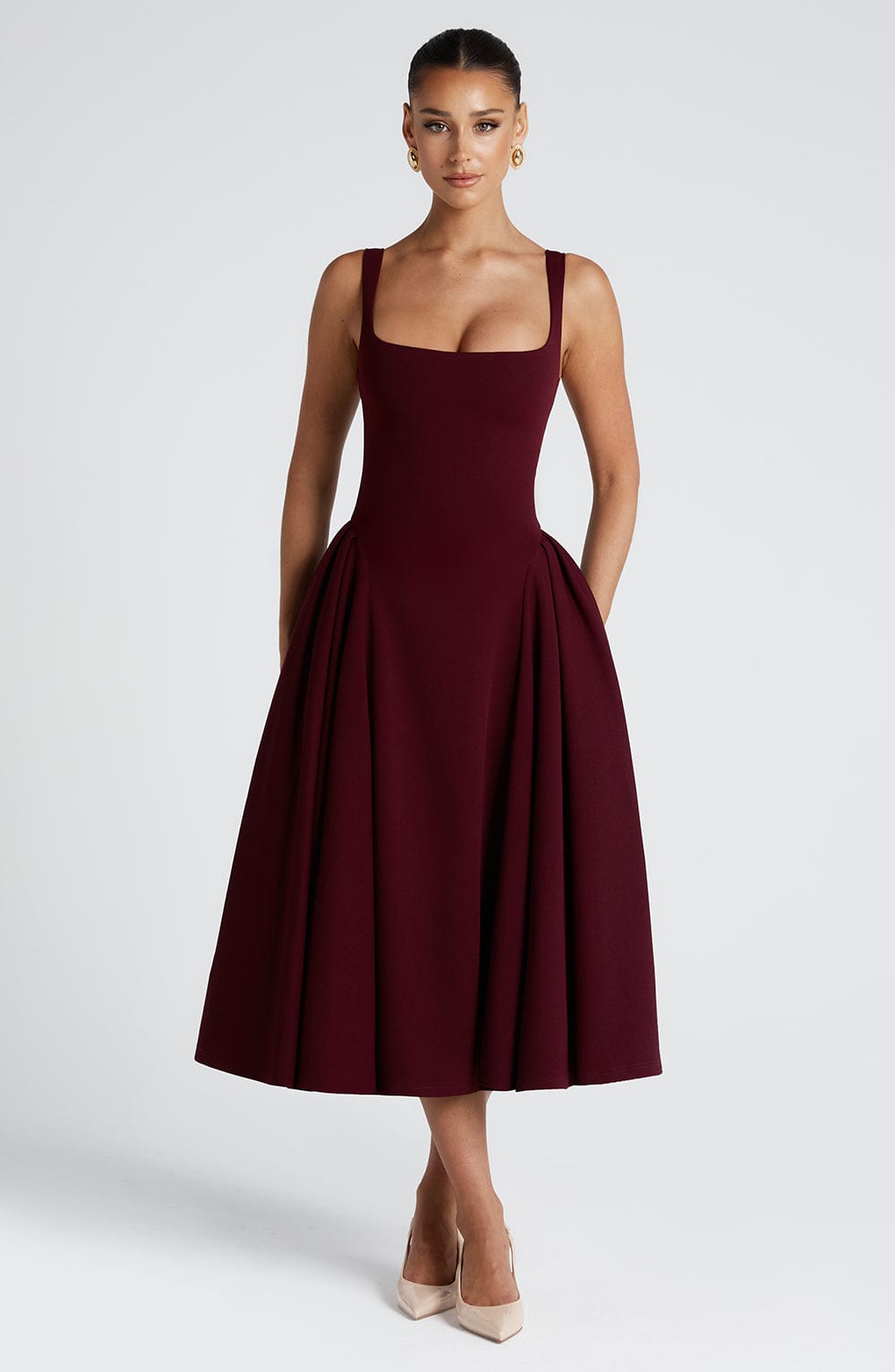 Flourenne Bettina Midi Dress in Cherry Lacquer