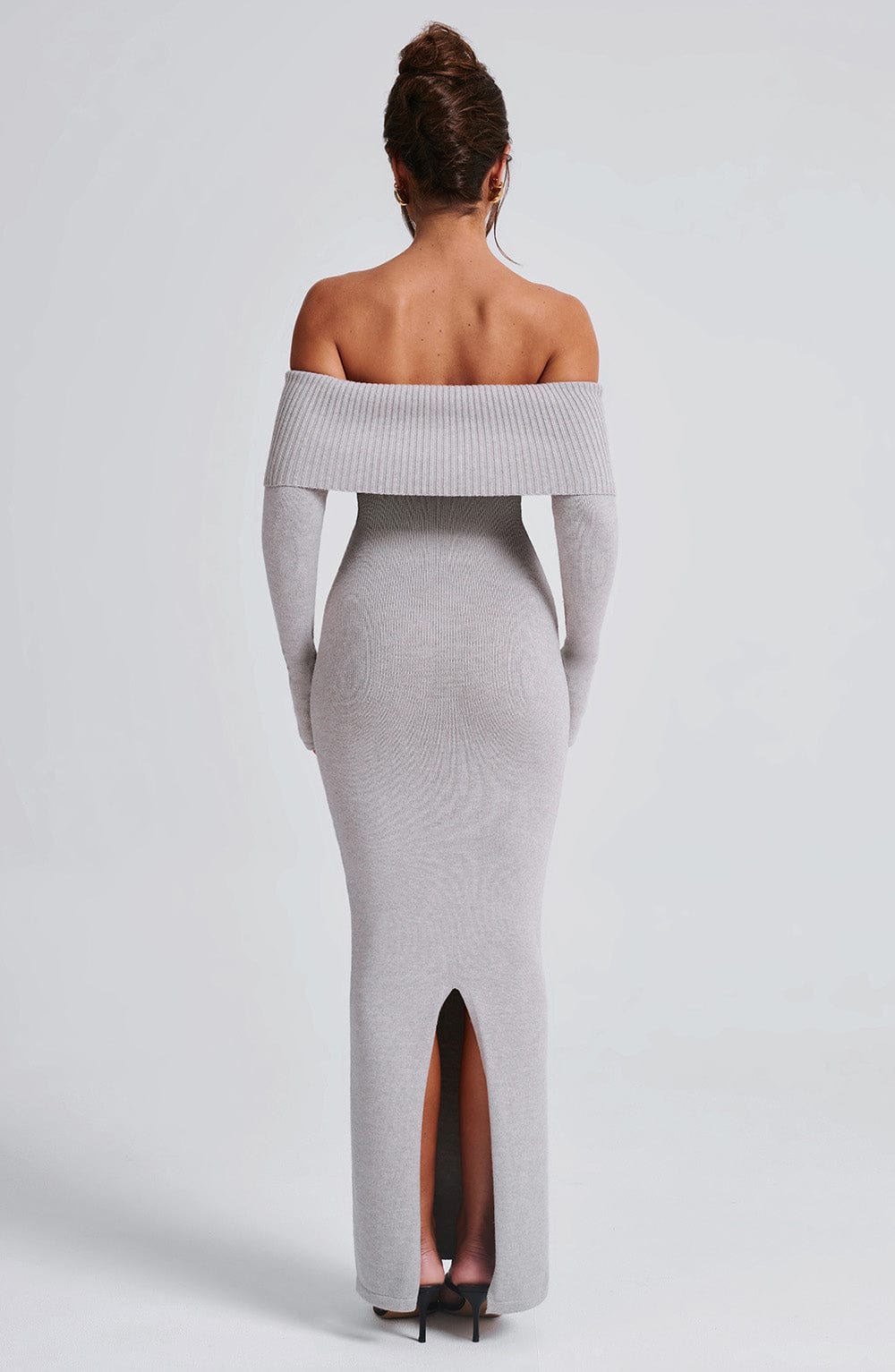 Flourenne Beverly Knit Maxi Dress in Light Grey Marl