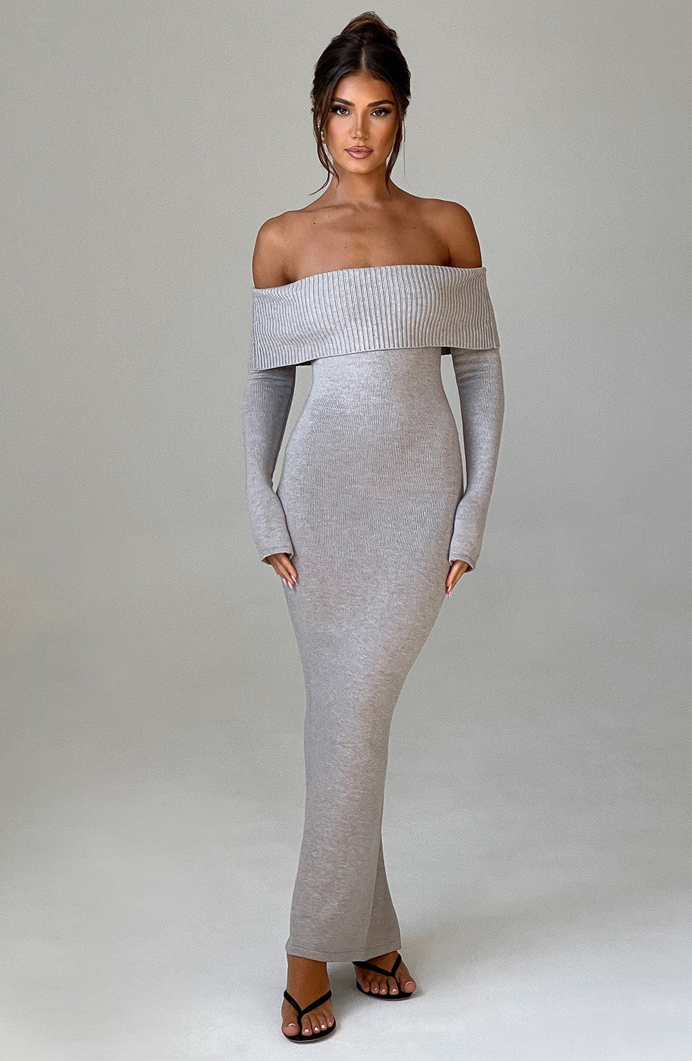 Flourenne Beverly Knit Maxi Dress in Light Grey Marl