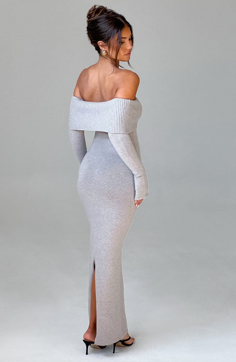 Flourenne Beverly Knit Maxi Dress in Light Grey Marl