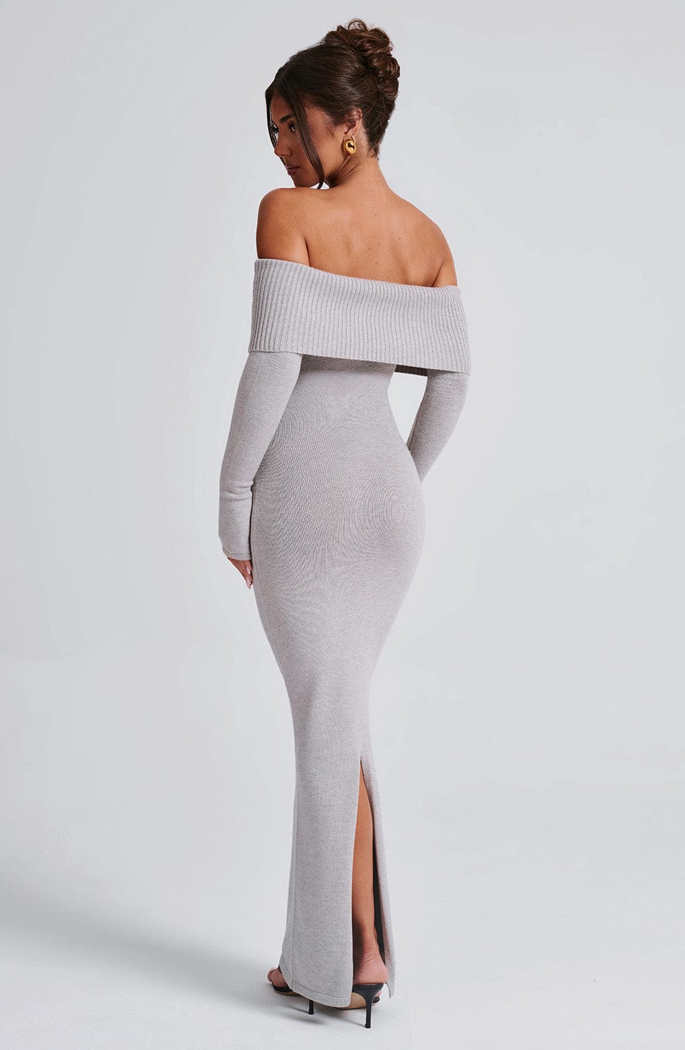 Flourenne Beverly Knit Maxi Dress in Light Grey Marl