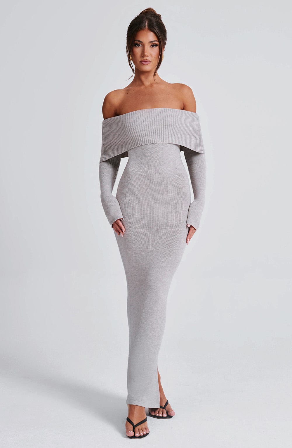 Flourenne Beverly Knit Maxi Dress in Light Grey Marl