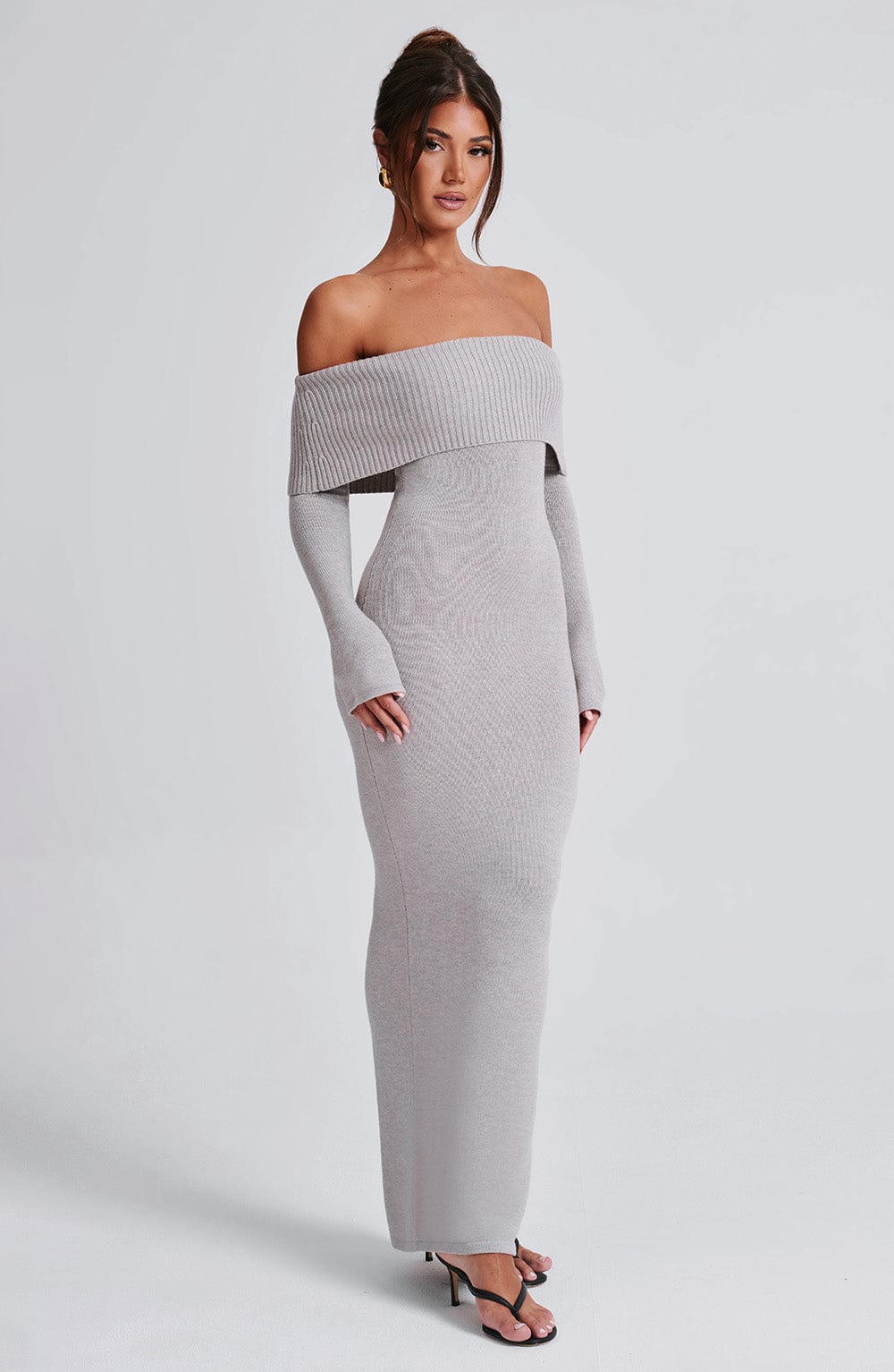 Flourenne Beverly Knit Maxi Dress in Light Grey Marl