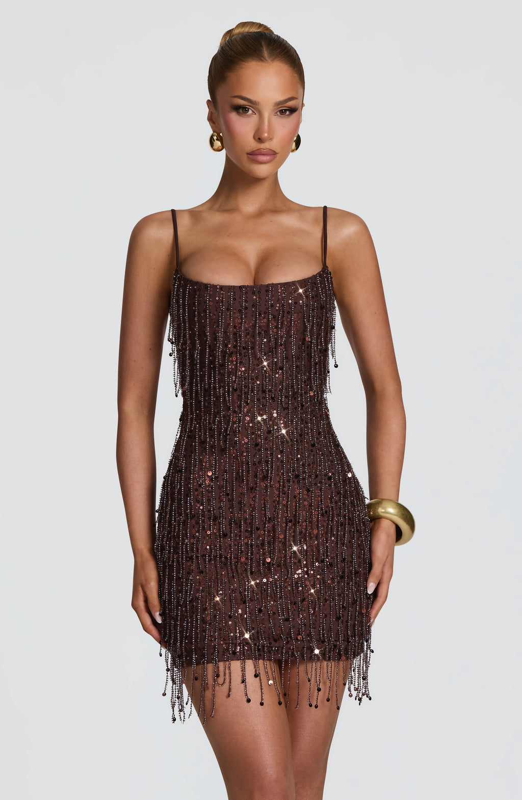 Flourenne Blaine Mini Dress in Plum Brown