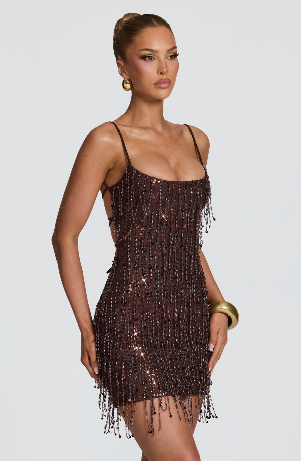 Flourenne Blaine Mini Dress in Plum Brown