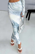 Flourenne Blaire Maxi Skirt in Grey Haze Print