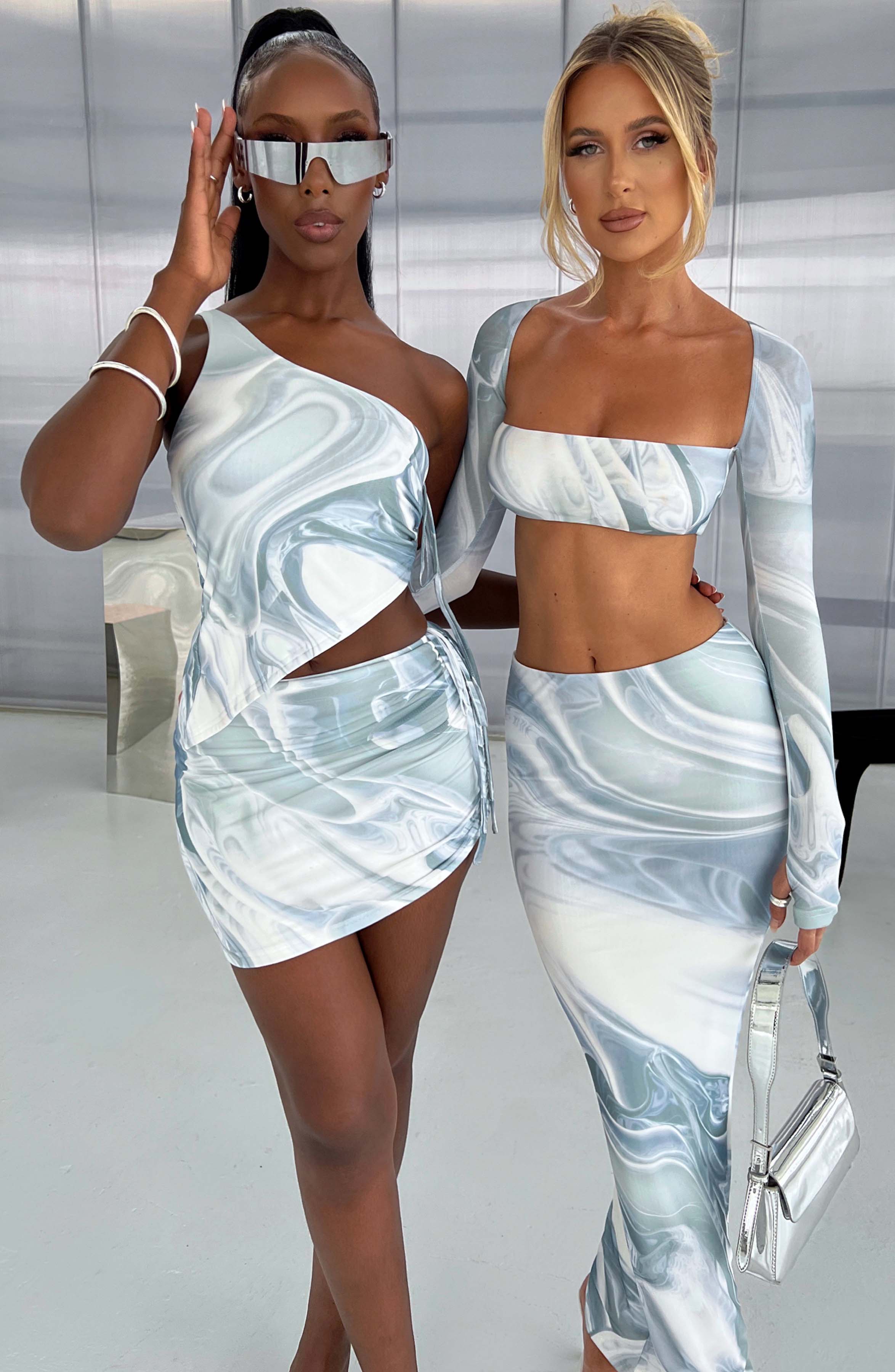 Flourenne Blaire Maxi Skirt in Grey Haze Print