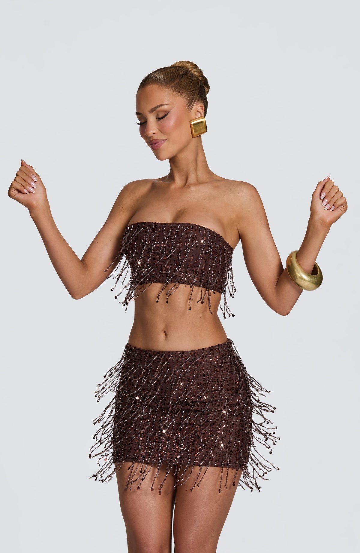 Flourenne Blayne Mini Skirt in Plum Brown