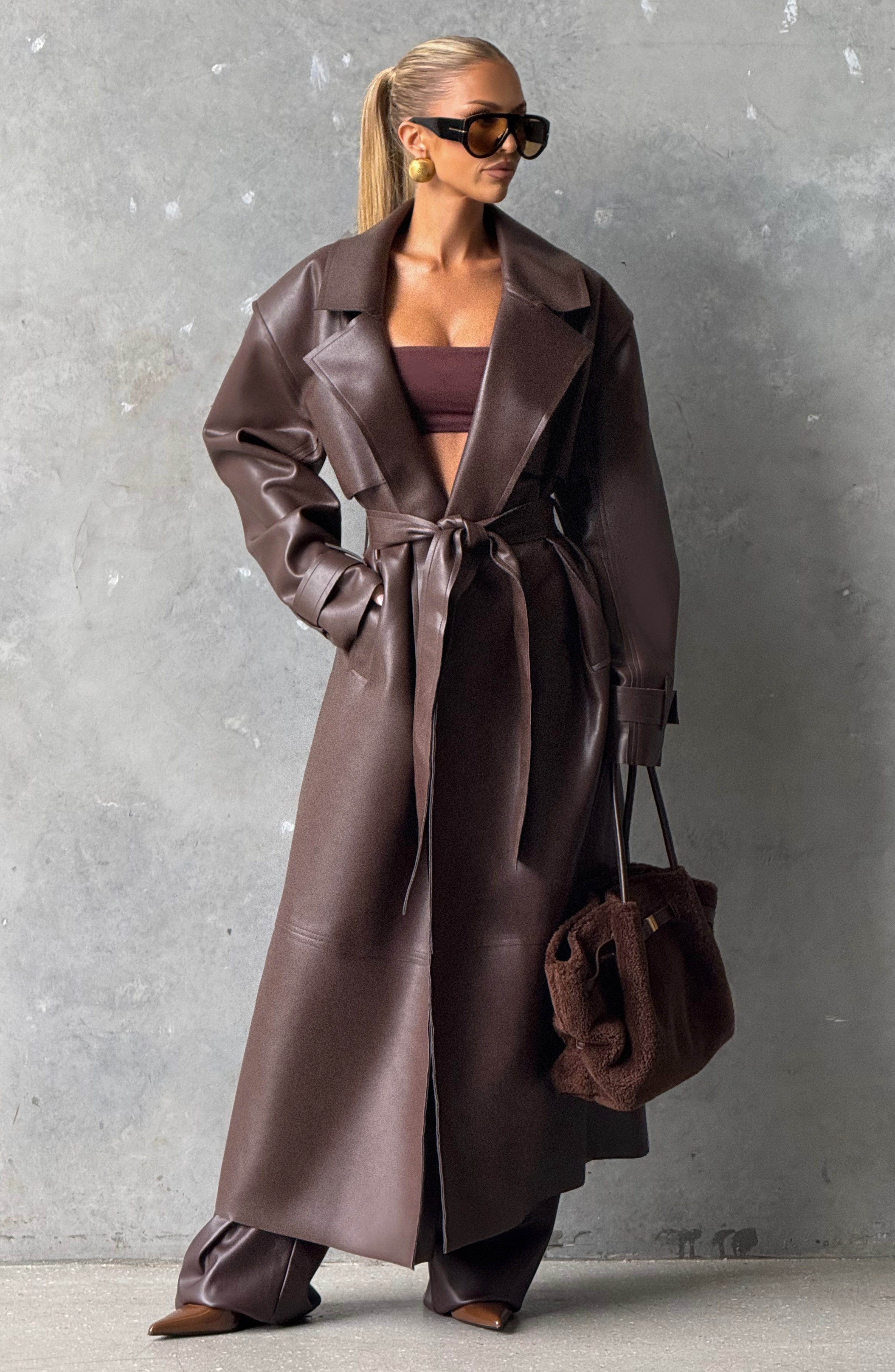 Flourenne Brigitte Trench Coat in Plum Brown