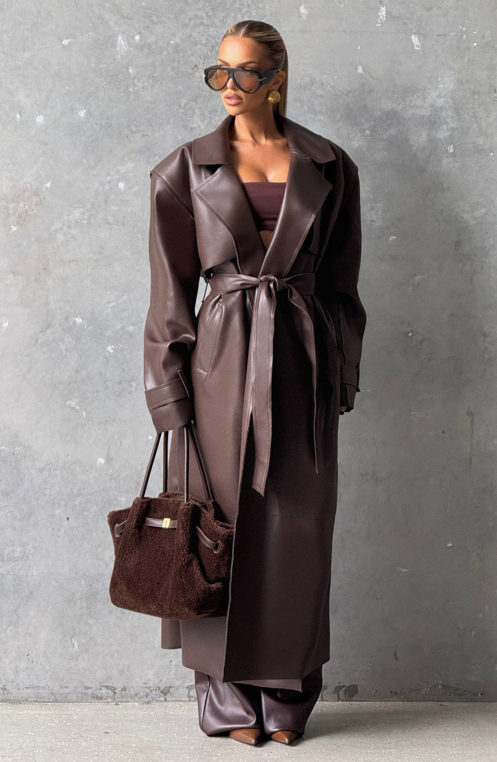 Flourenne Brigitte Trench Coat in Plum Brown