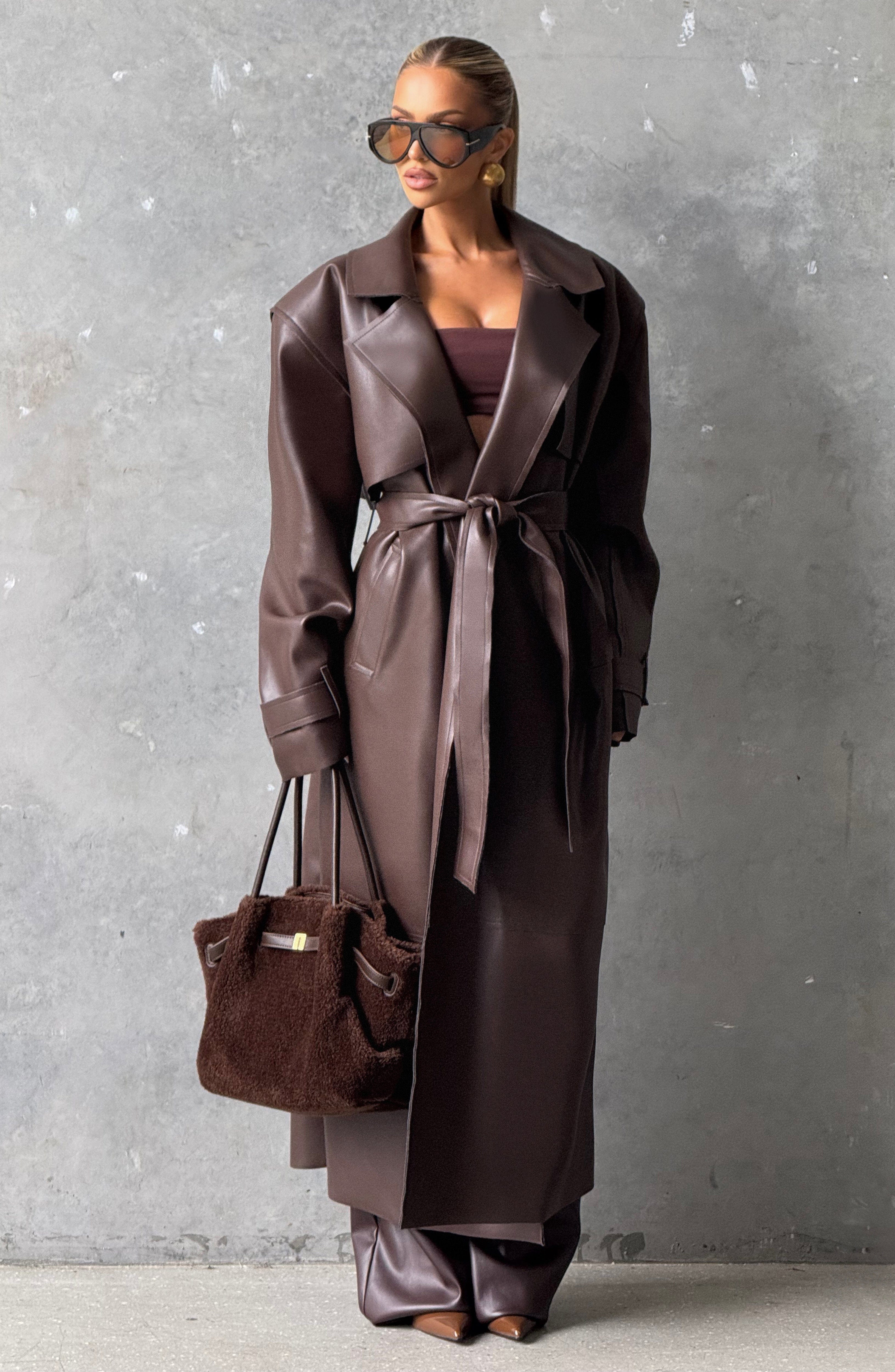 Flourenne Brigitte Trench Coat in Plum Brown