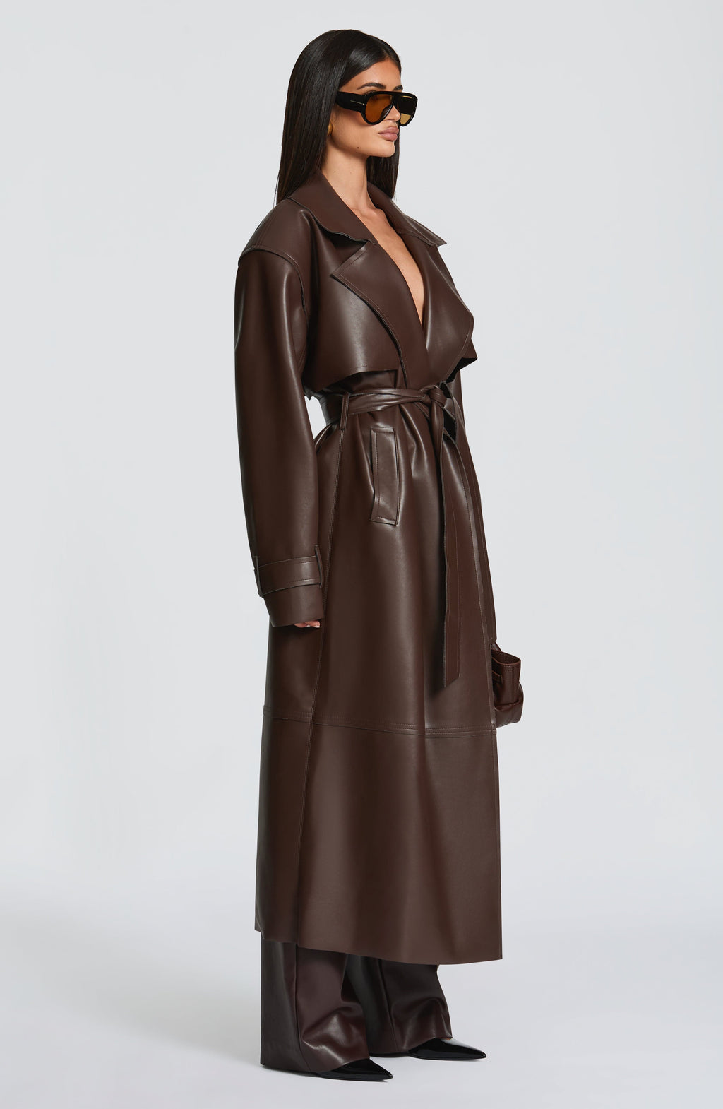 Flourenne Brigitte Trench Coat in Plum Brown