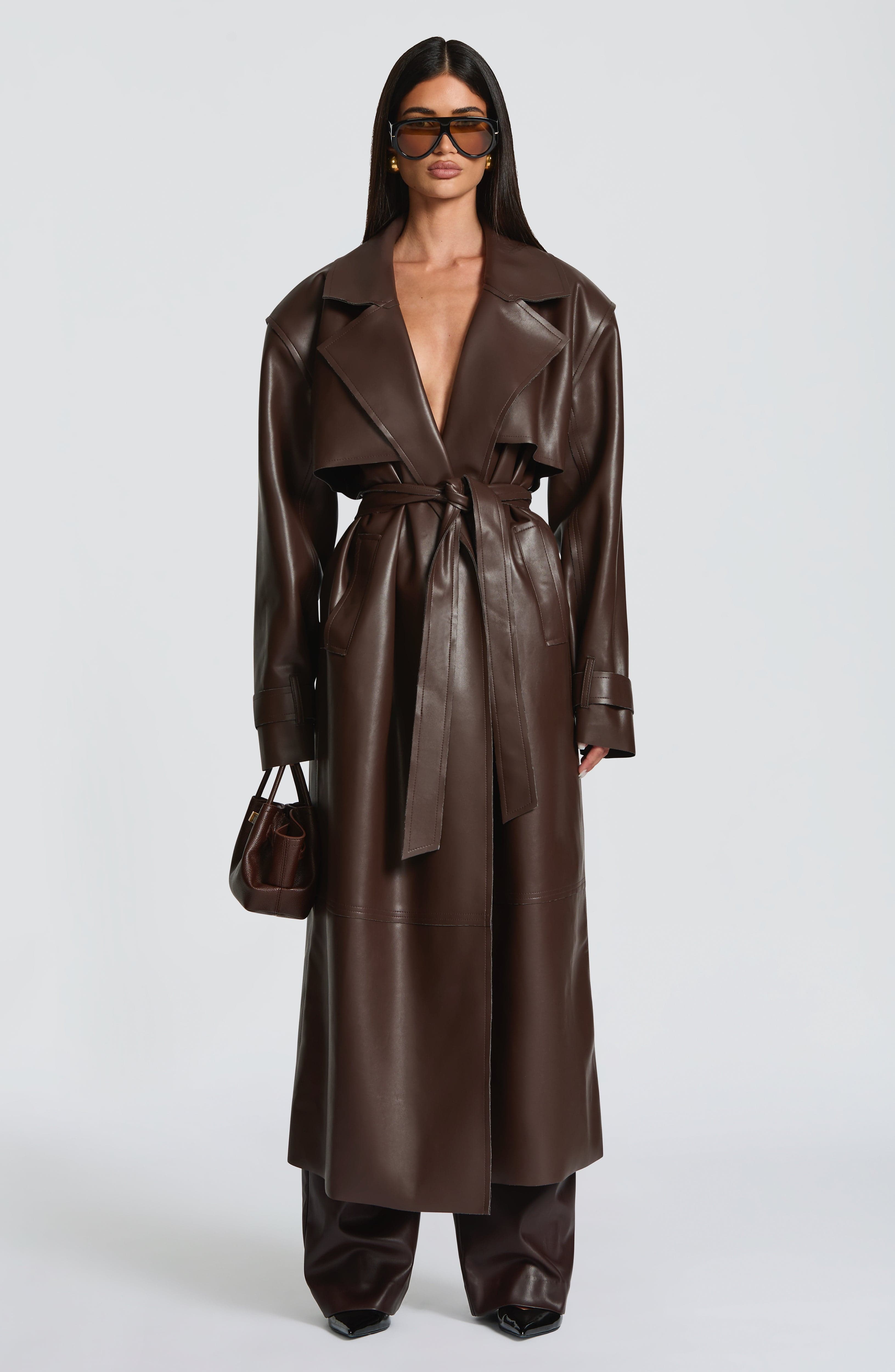 Flourenne Brigitte Trench Coat in Plum Brown