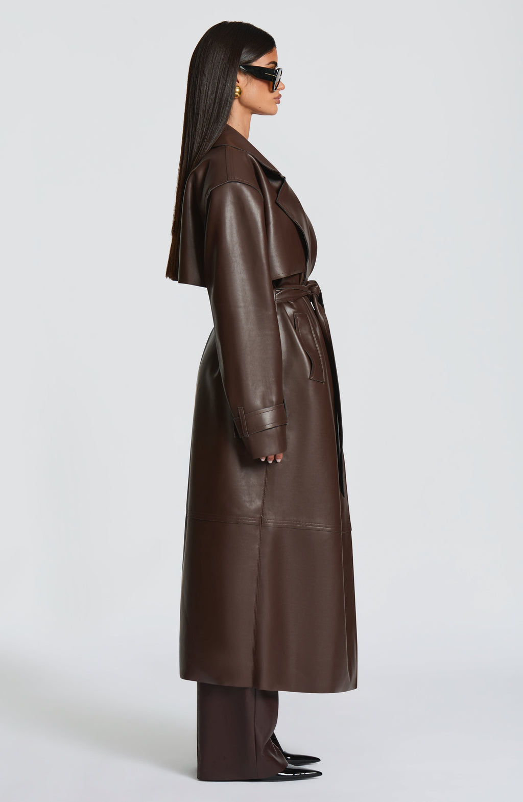 Flourenne Brigitte Trench Coat in Plum Brown