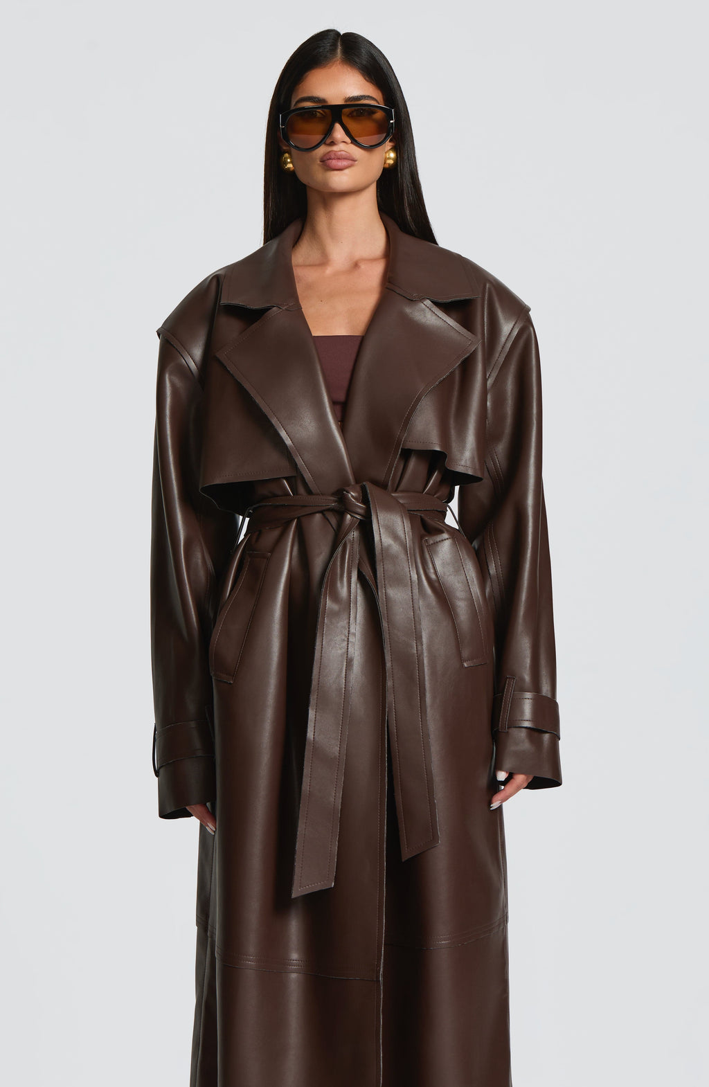 Flourenne Brigitte Trench Coat in Plum Brown