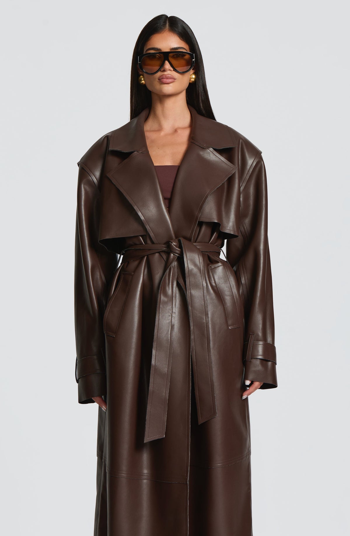 Flourenne Brigitte Trench Coat in Plum Brown