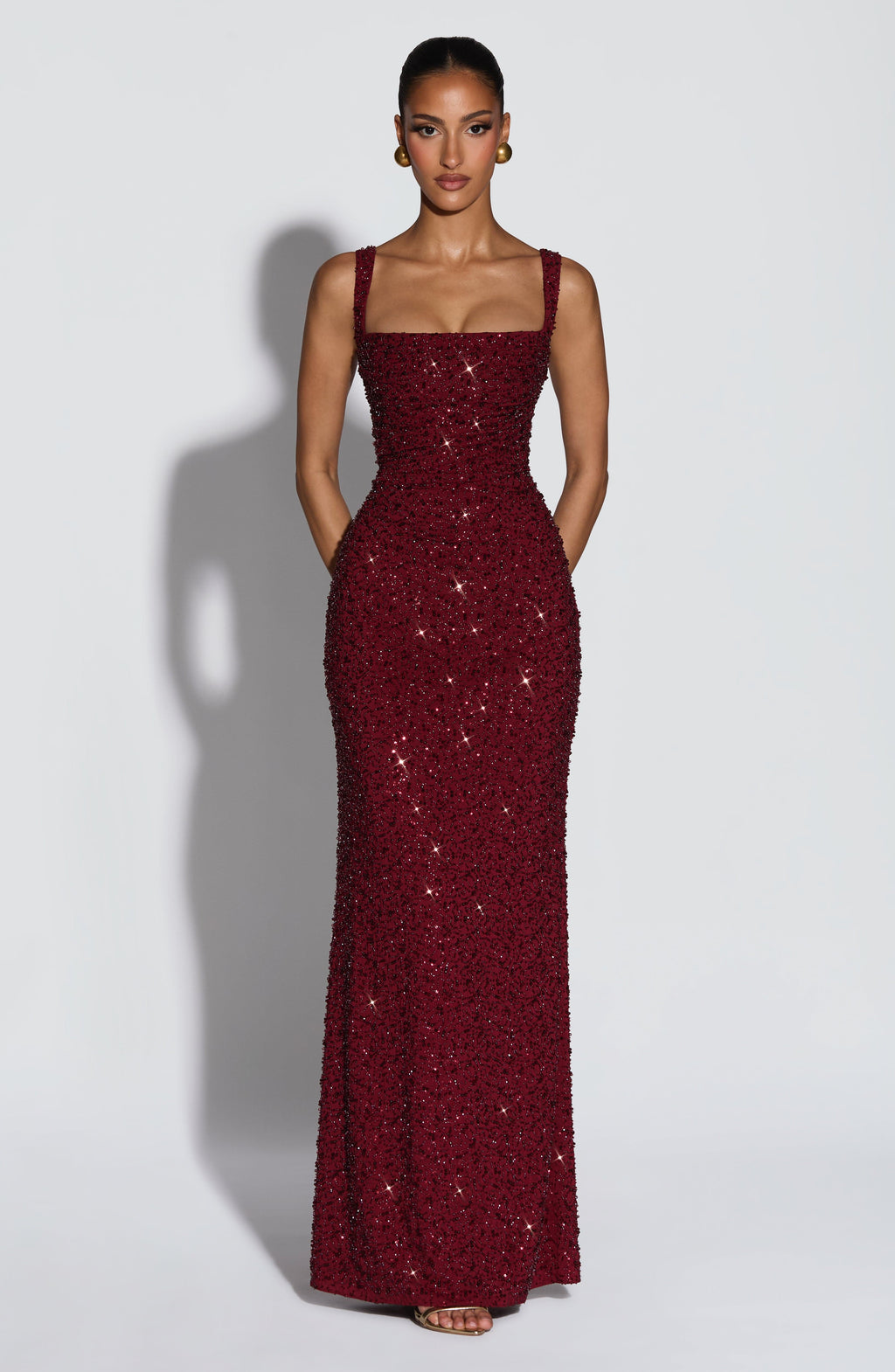 Flourenne Calandra Maxi Dress in Burgundy Sparkle
