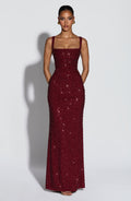Flourenne Calandra Maxi Dress in Burgundy Sparkle