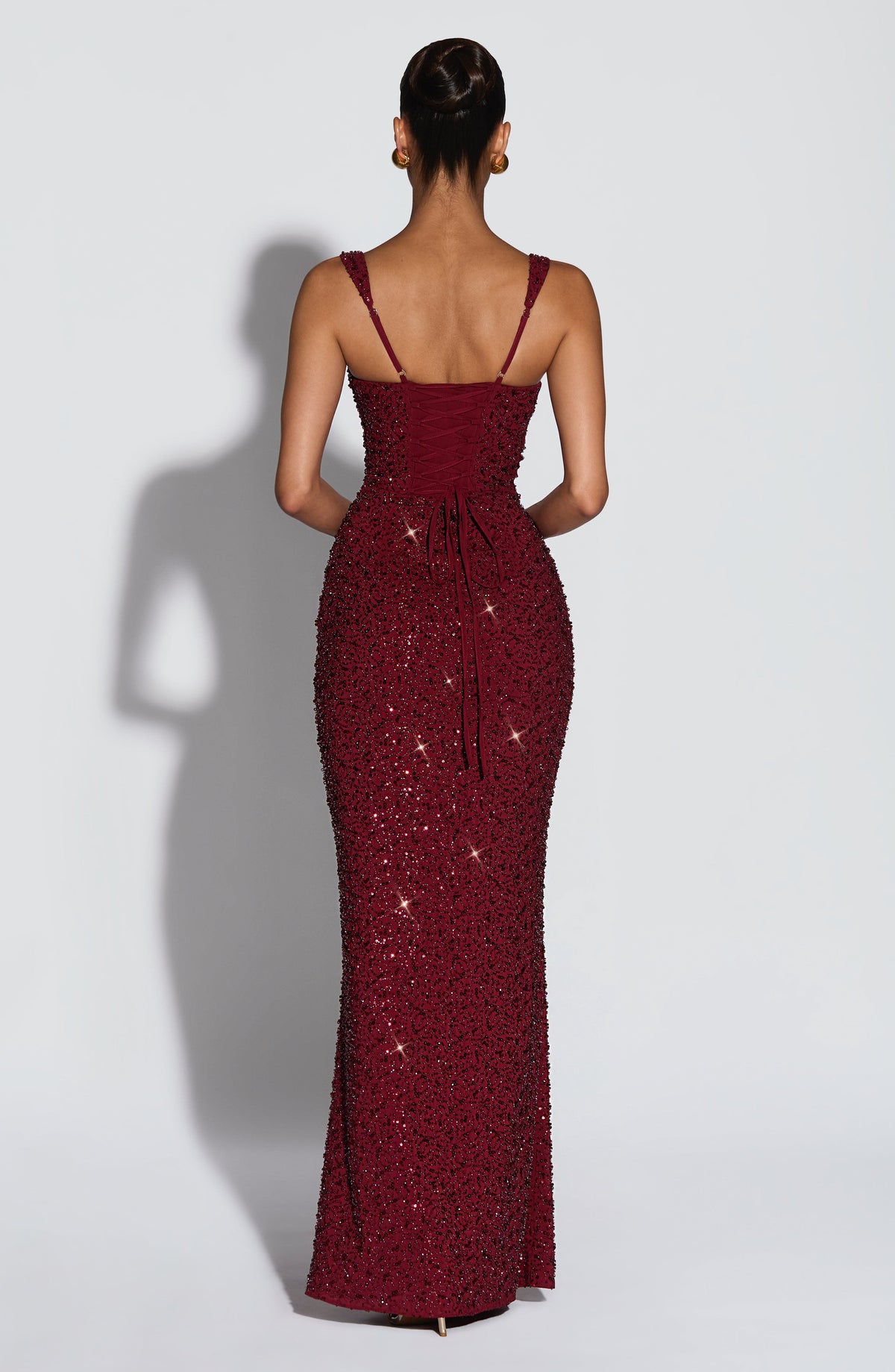 Flourenne Calandra Maxi Dress in Burgundy Sparkle