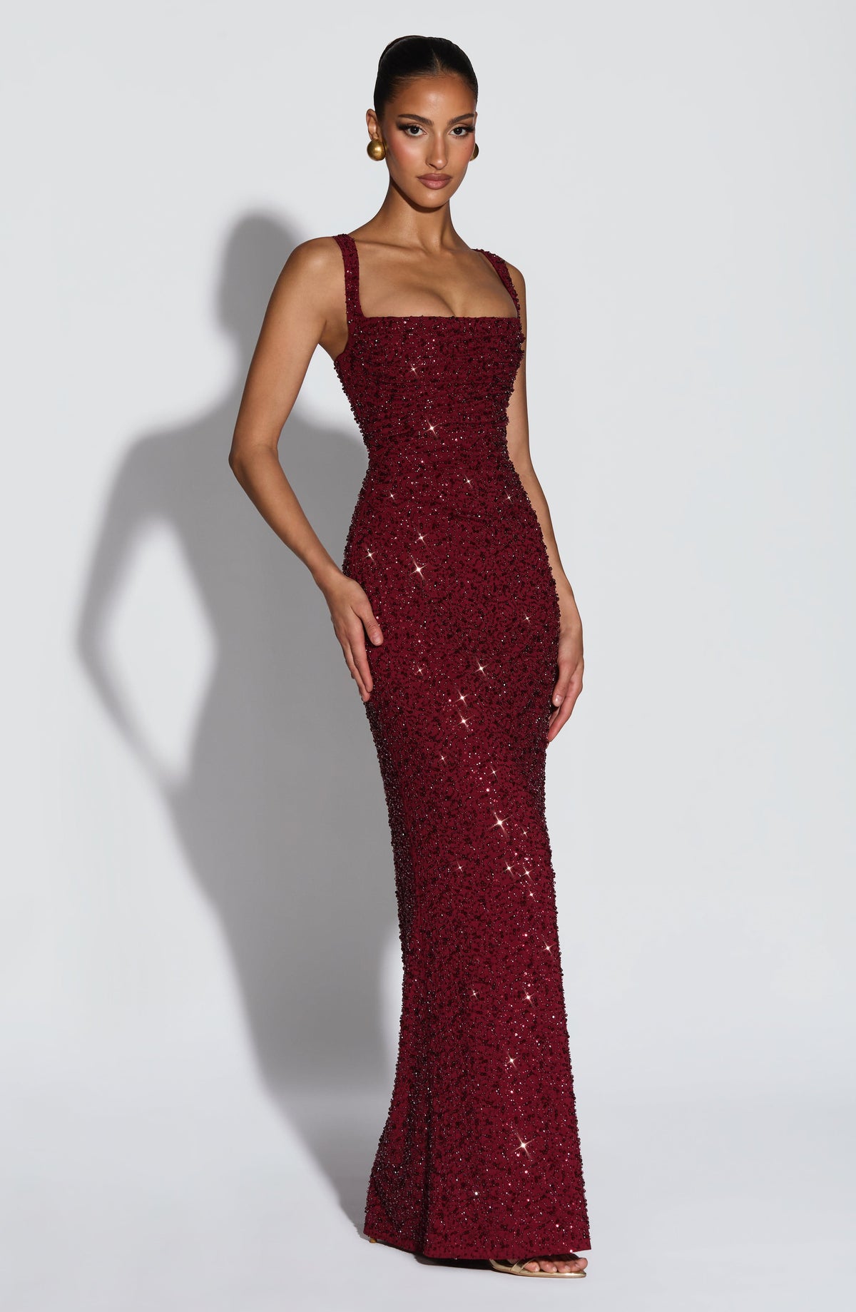 Flourenne Calandra Maxi Dress in Burgundy Sparkle