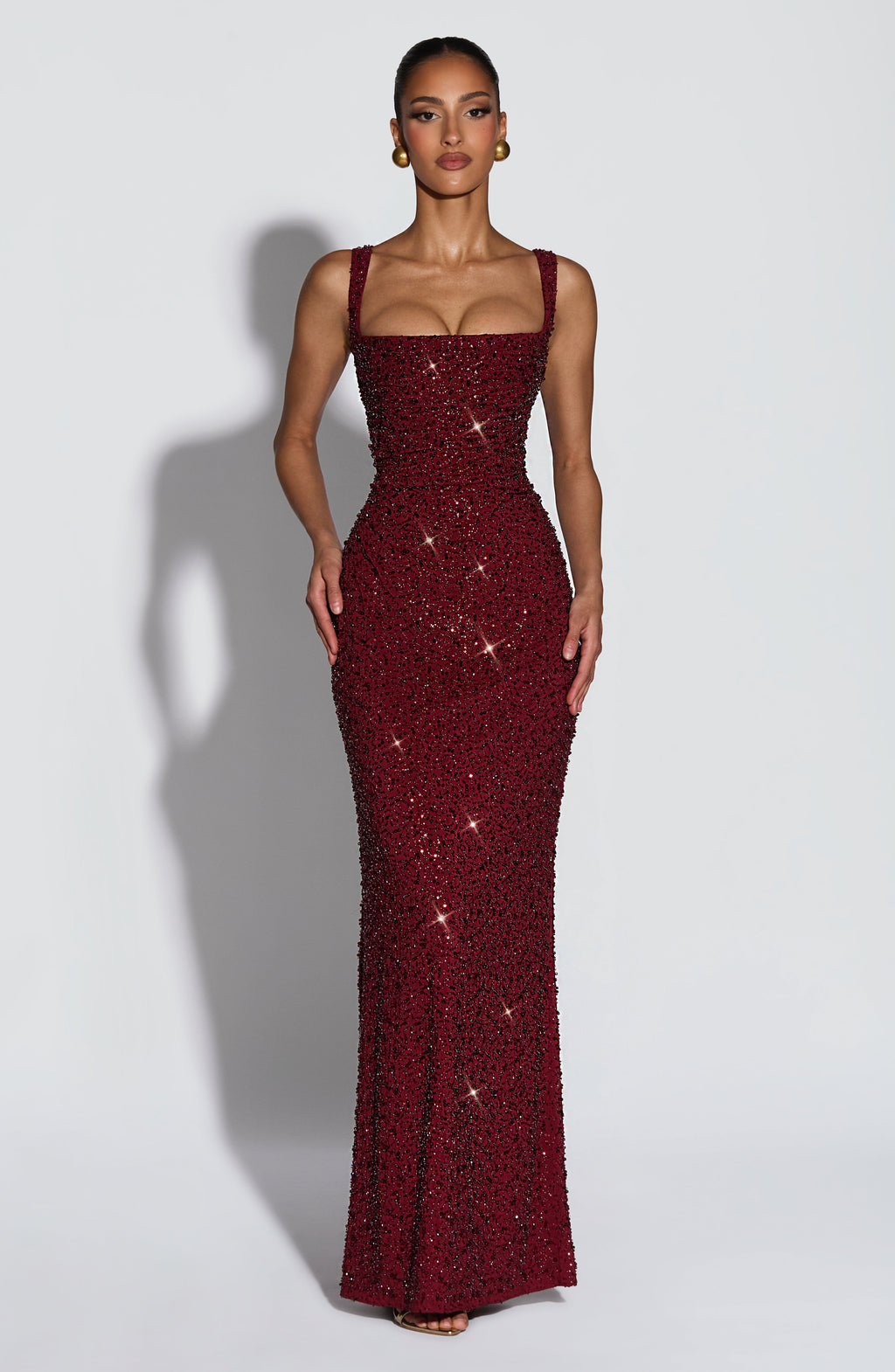 Flourenne Calandra Maxi Dress in Burgundy Sparkle