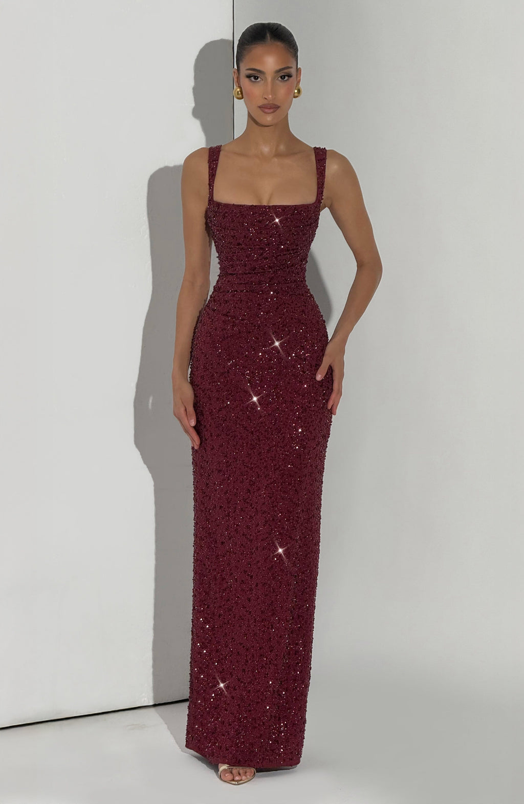 Flourenne Calandra Maxi Dress in Burgundy Sparkle