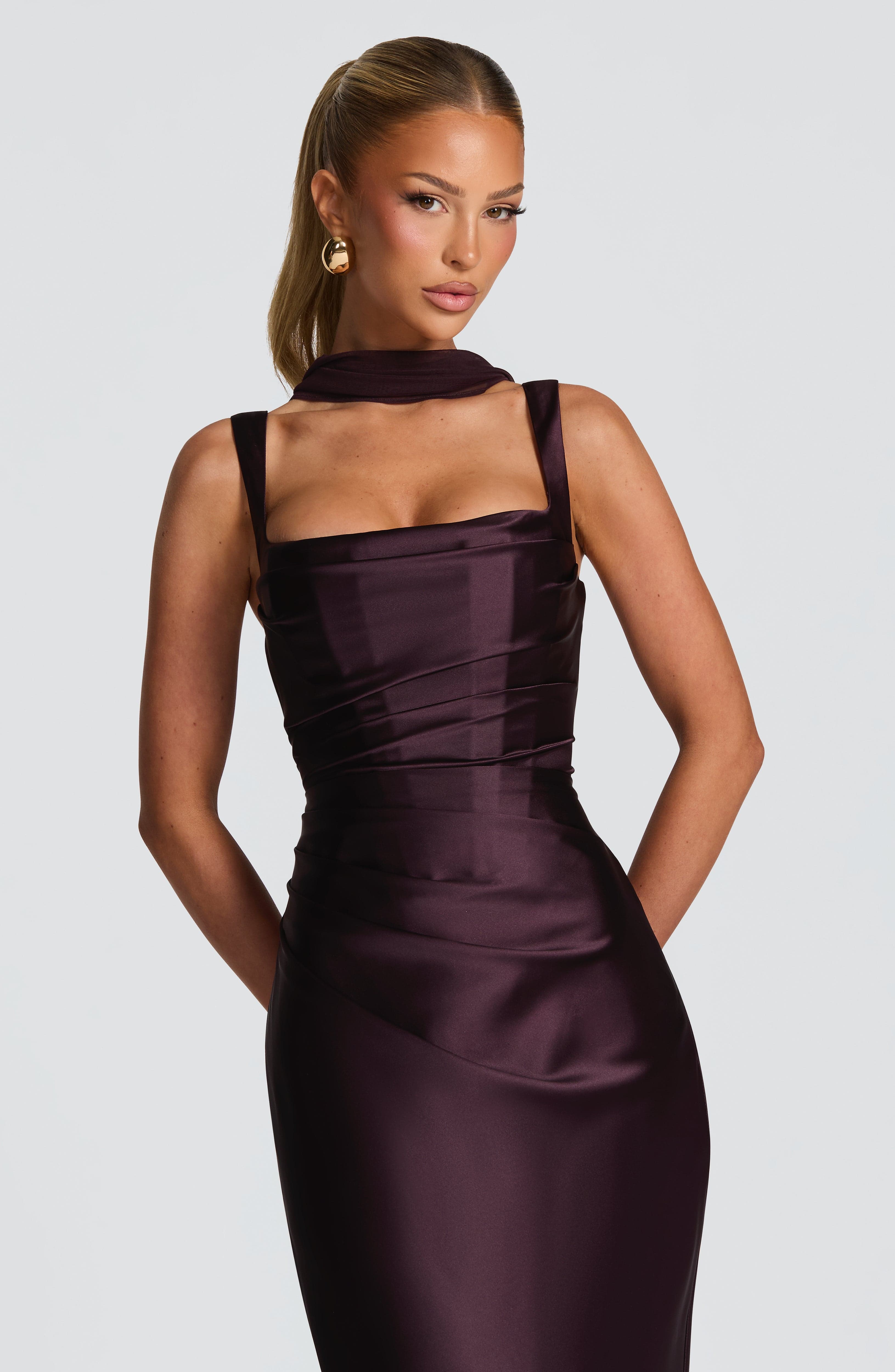 Flourenne Calandra Maxi Dress in Plum