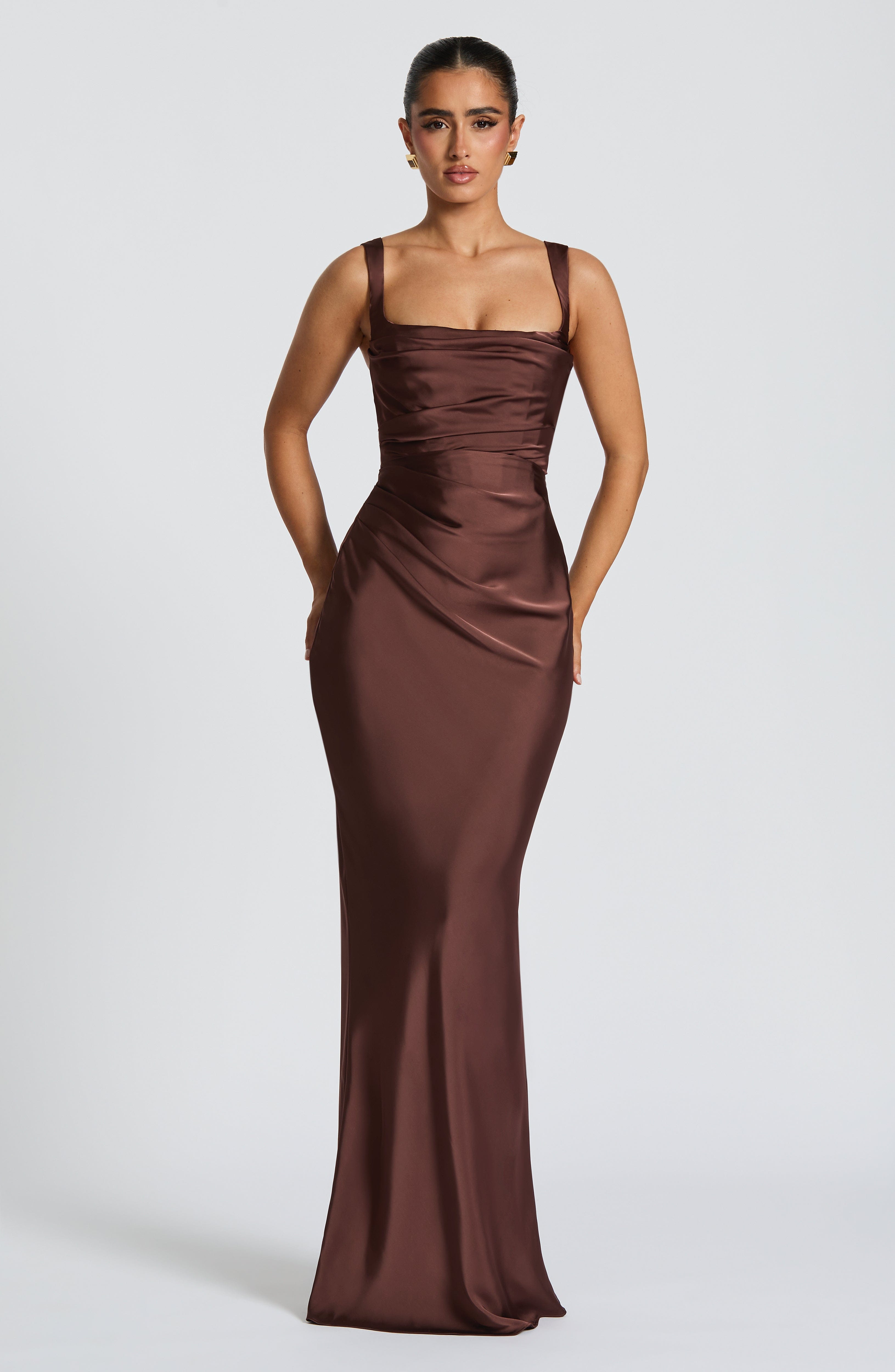 Flourenne Calandra Maxi Dress in Plum Brown
